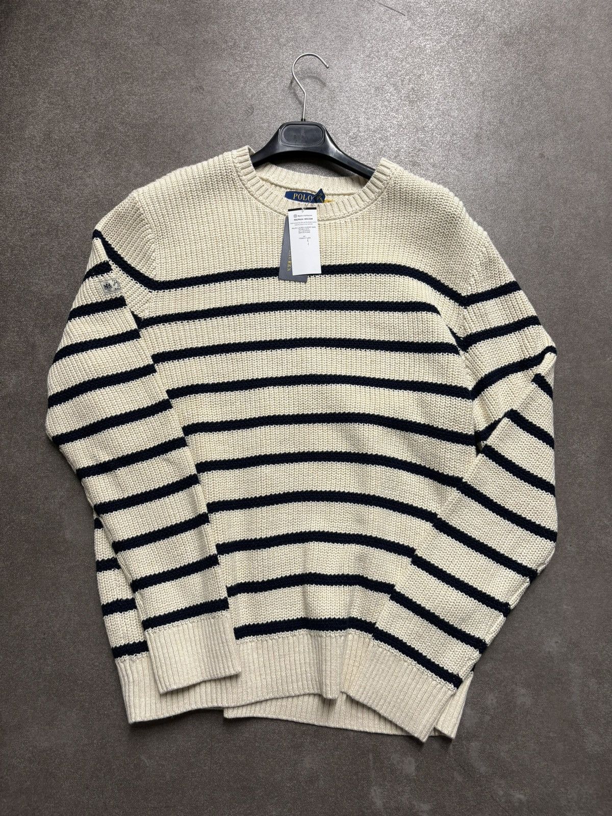 Polo Ralph Lauren Cream Striped Cotton Linen Sweater Ralph Lauren Men’s XL Size US XL / EU 56 / 4 - 1 Thumbnail