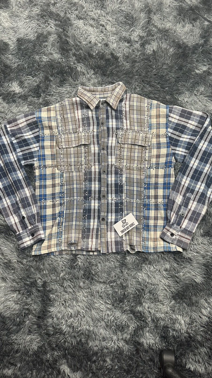 Streetwear × Vale × Vintage Vale Forever Blue Plaid Rhinestone Flannel ...
