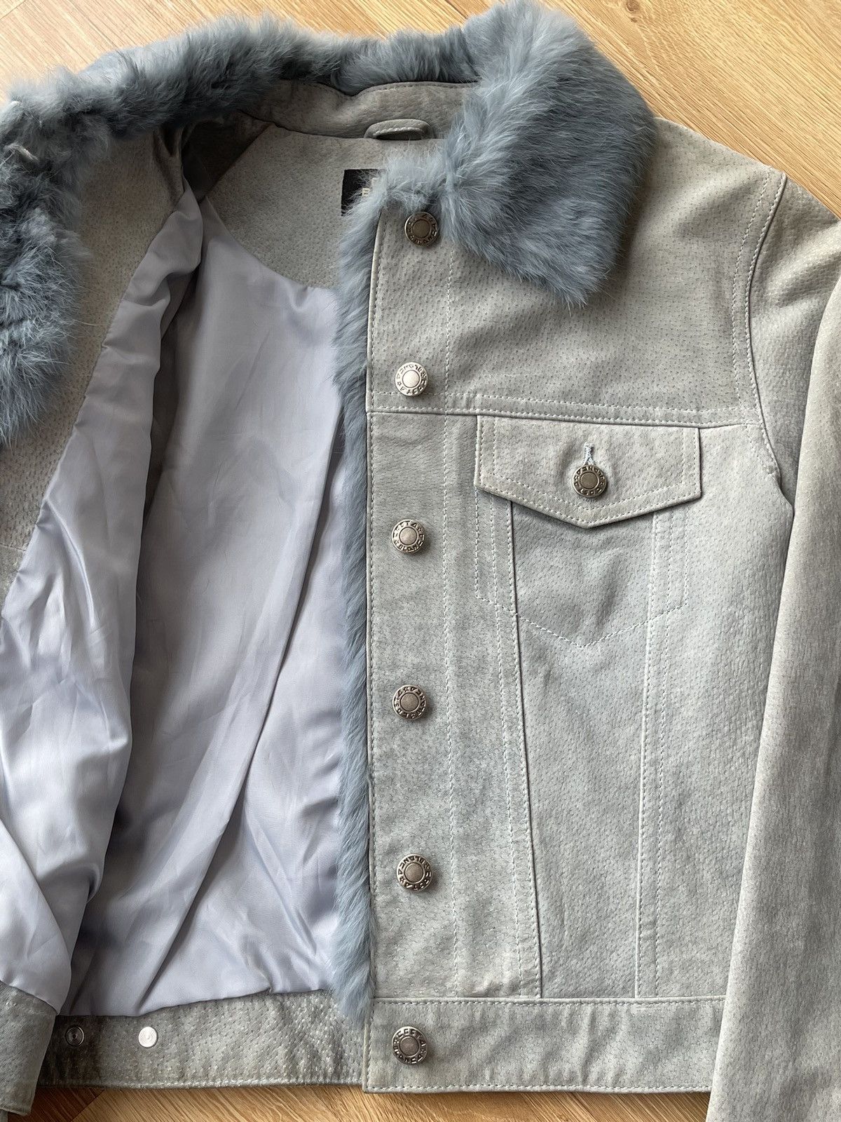Vintage REAL RABBIT FUR Archive Baby Blue Suede Leather Jacket Y2K Size S / US 4 / IT 40 - 5 Thumbnail