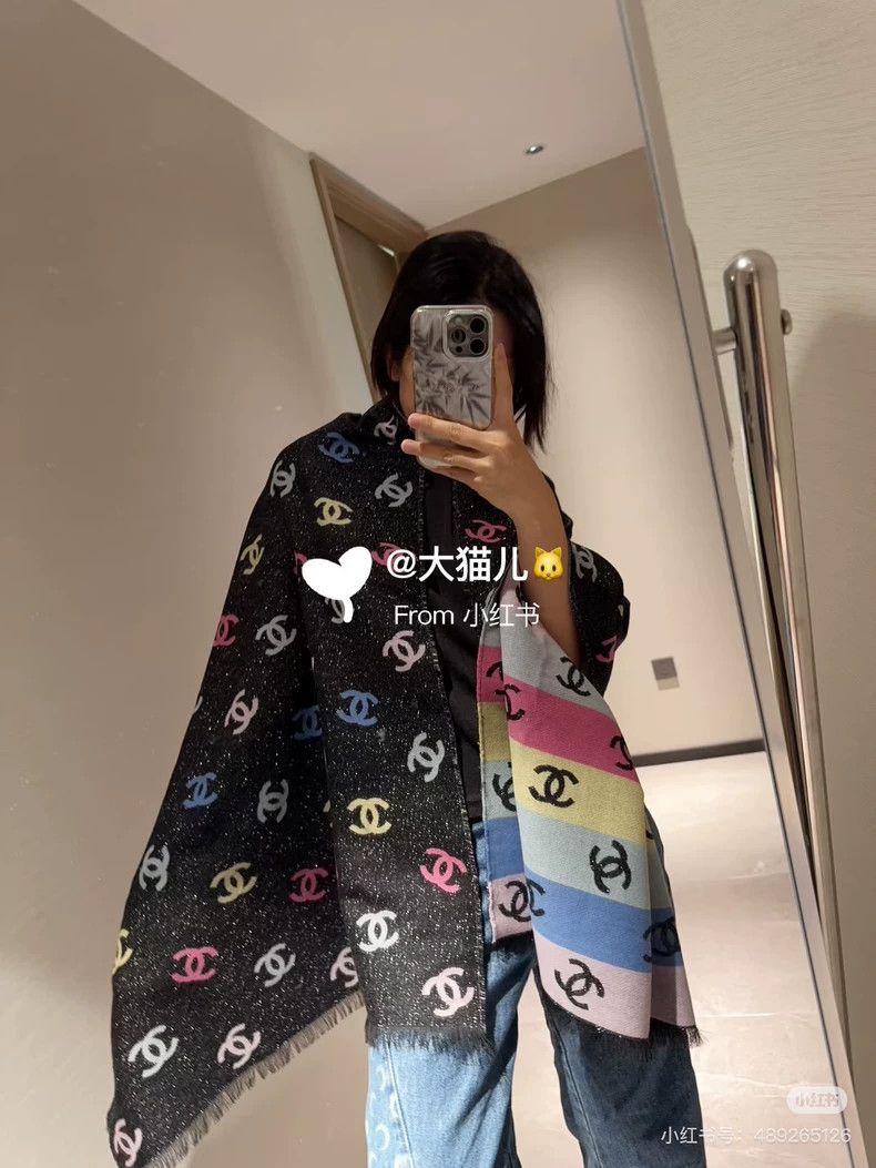 Chanel Chanel Rainbow full logo big logo double-sided cashmere sc Size ONE SIZE - 9 Thumbnail