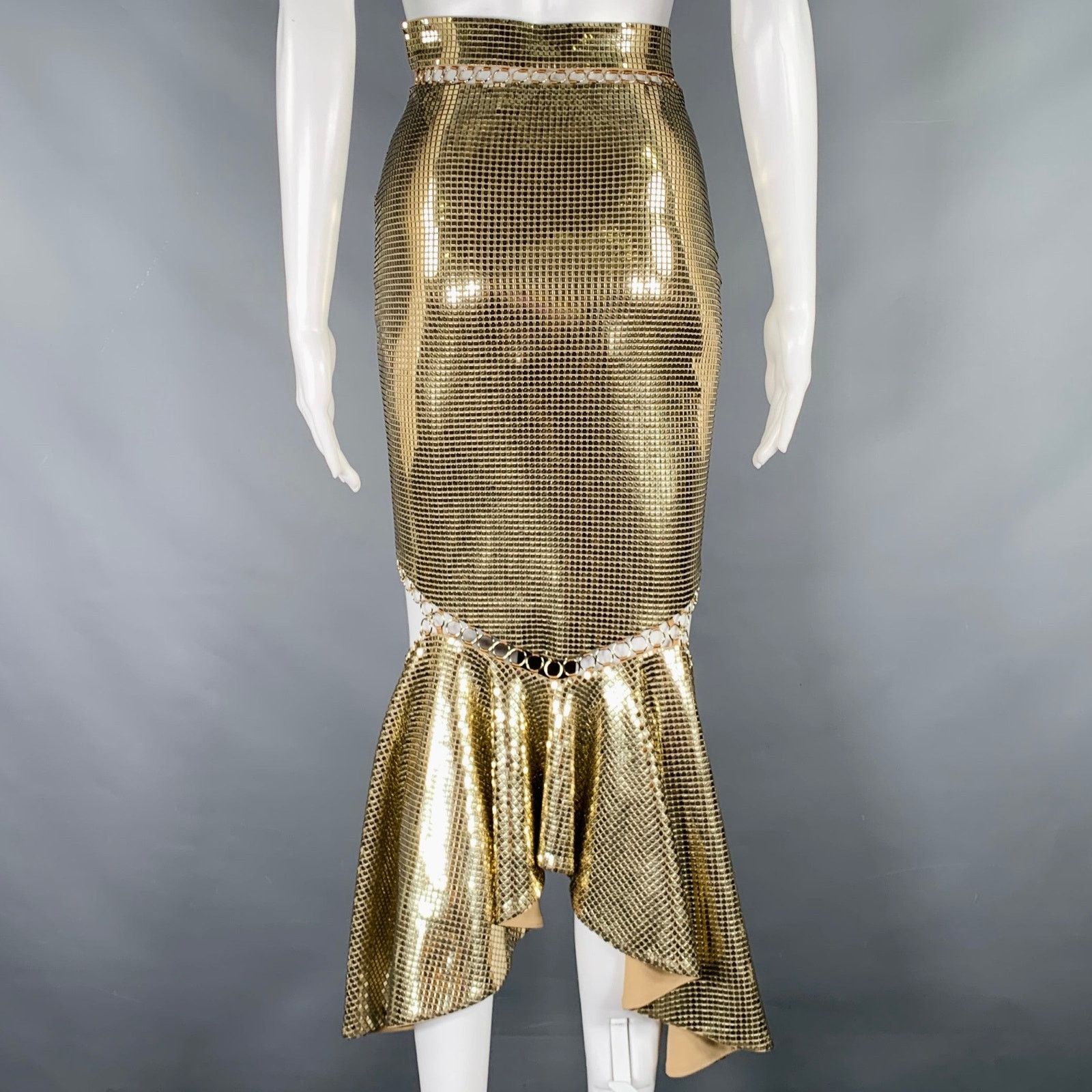 Burberry Gold Beige Viscose Blend Disco Embellishment Mermaid Skirt Size 24" / US 00 / IT 34 - 3 Thumbnail
