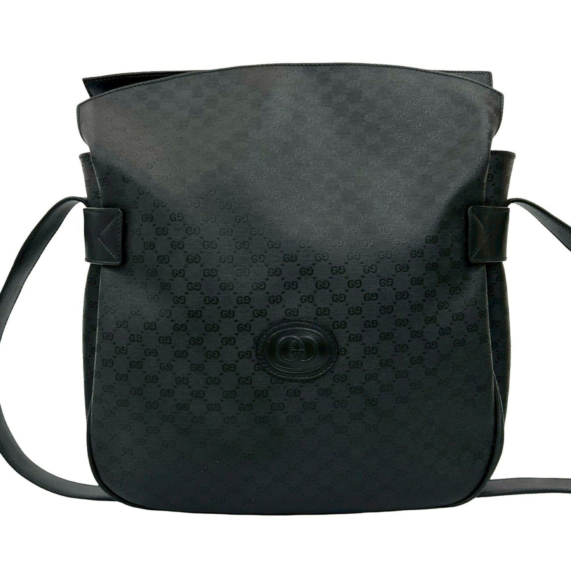 Gucci Old Gucci Micro GG Logo Leather One Semi Shoulder Bag Tote Black 20893, Women's