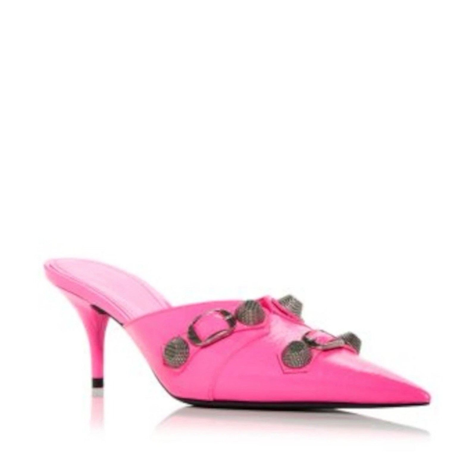 Balenciaga Pink Engraved Cagole Slip On Leather Heeled Mules Shoes 37 Size US 7 / IT 37 - 8 Thumbnail