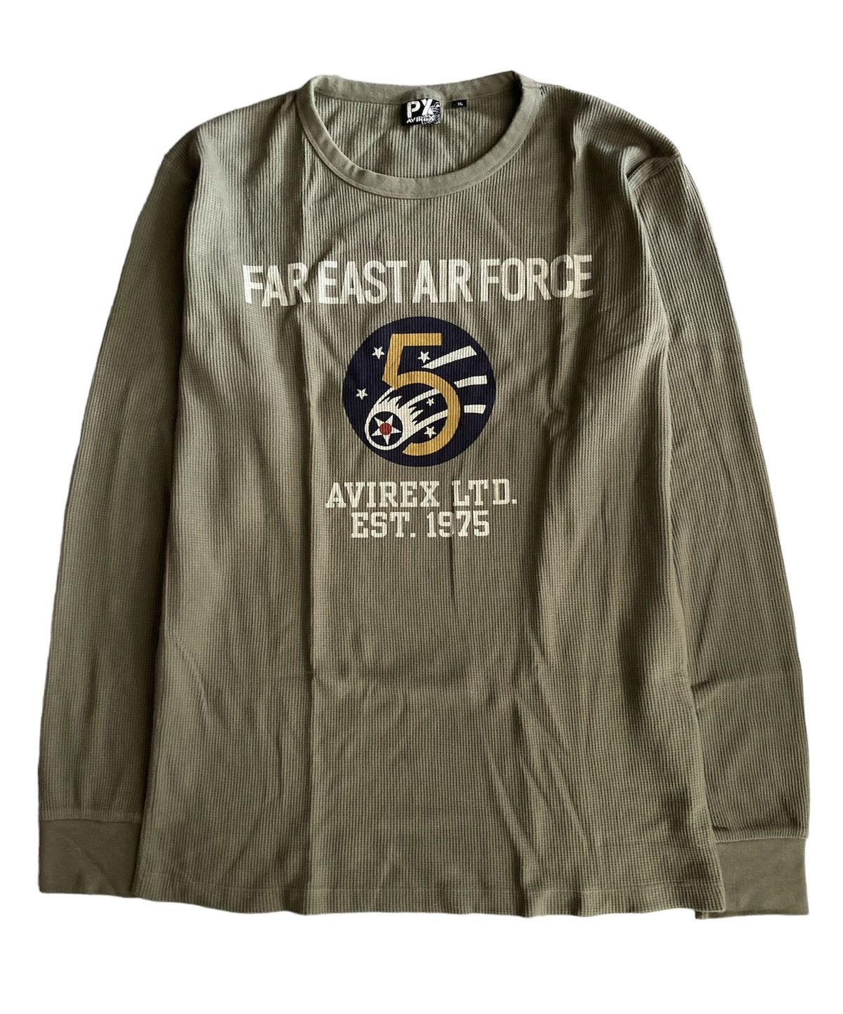 image of Alpha Industries x Avirex Px Avirex Far East Air Force Knit Thermal Longsleeve T Shirt in Green (Si
