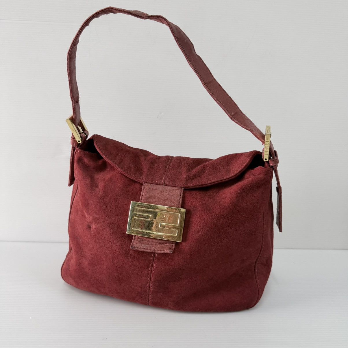 Fendi Fendi Baguette Red Suede Leather Shoulder Bag Size ONE SIZE - 9 Thumbnail