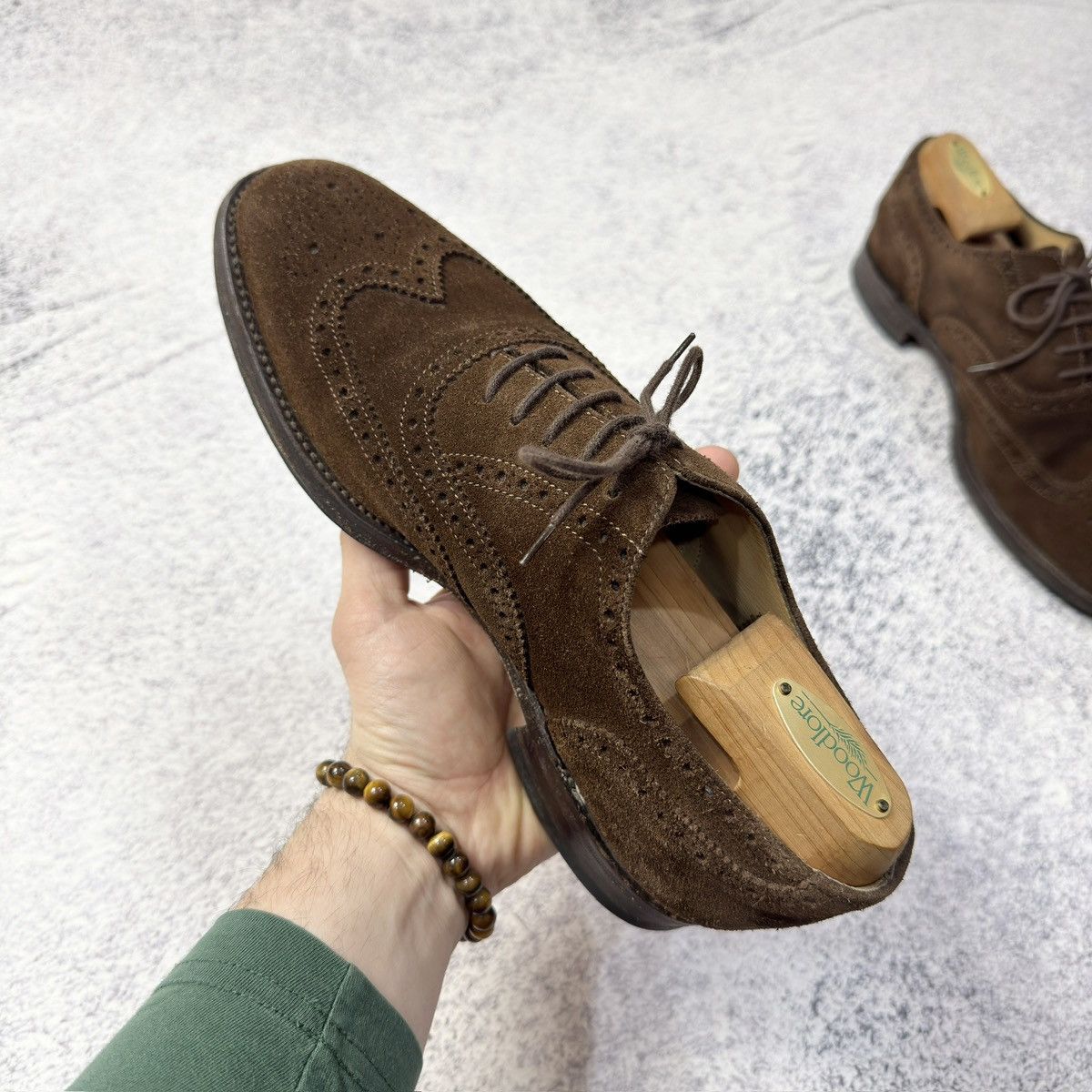 Designer × Handmade × Loake Loake Mens Brown Suede Oxfords Brogues US8 UK7 EU41 26cm Size US 8 / EU 41 - 5 Thumbnail