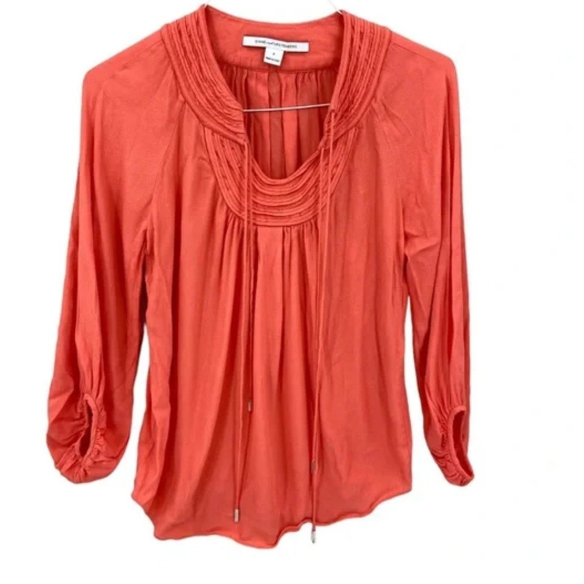 Diane von Furstenberg Diane Von Furstenberg Aquilina Blouse Tassel Tie Orange 2 Size XS / US 0-2 / IT 36-38 - 1 Thumbnail