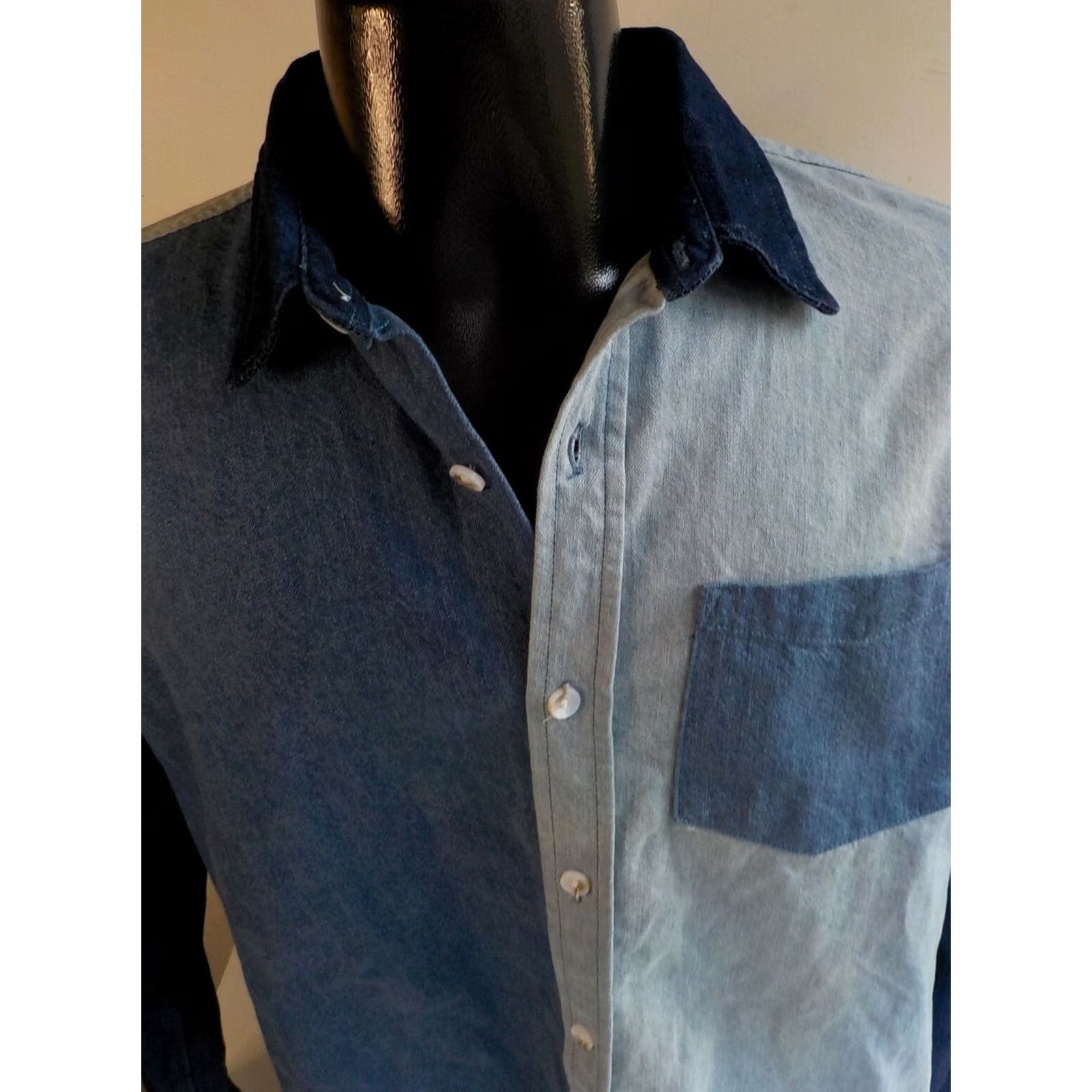 Pacsun PAC SUN Long Sleeve 3 Tone Button Front Denim Shirt Blue Cotton SZ M Mens Shirt Colorblock 3 Shades of Blue 100% Cotton Good Condition Size US M / EU 48-50 / 2 - 2 Thumbnail