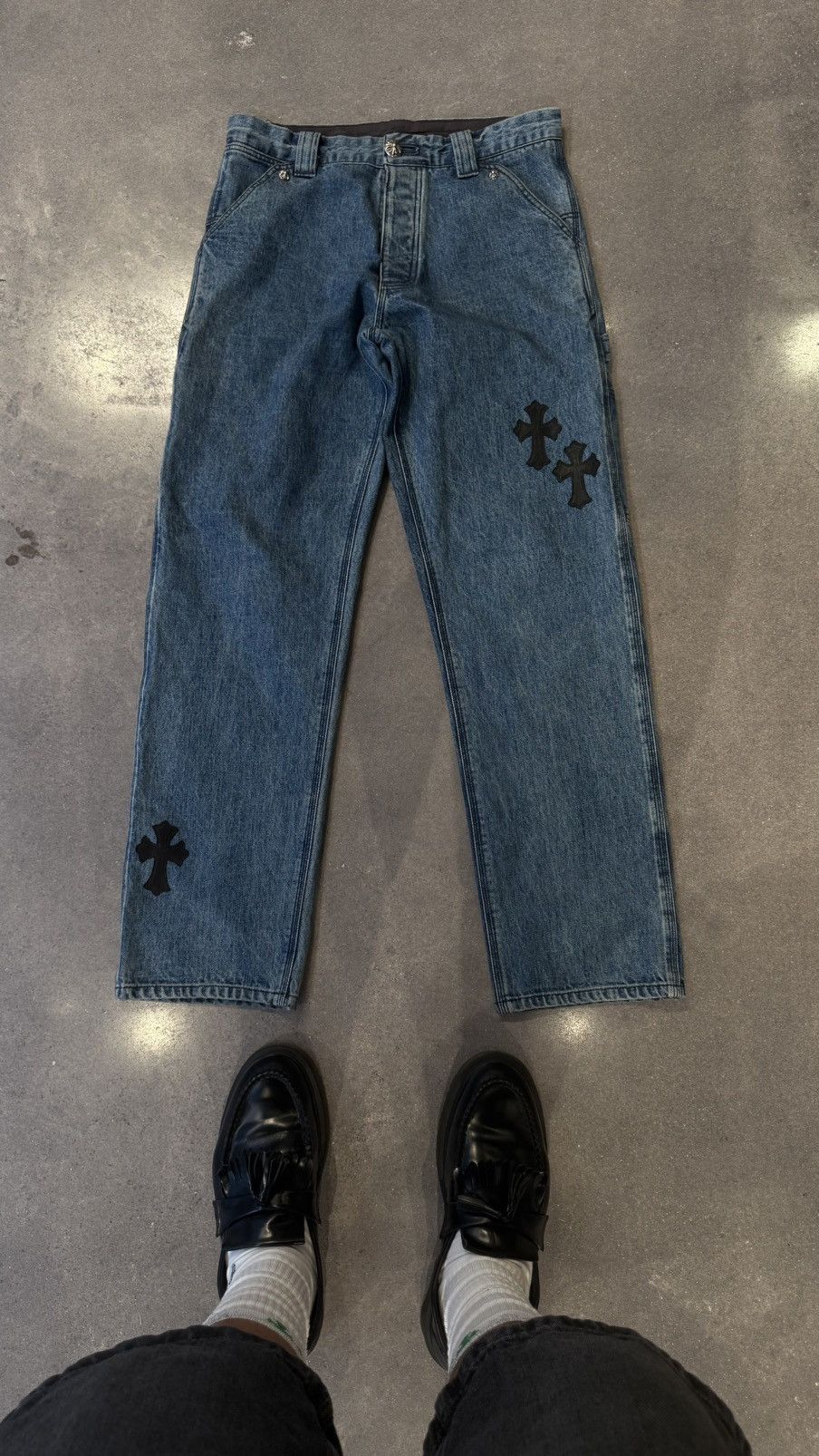 Chrome Hearts Chrome Hearts Black Cross Patch Blue Carpenter Jeans Size US 32 / EU 48 - 1 Thumbnail