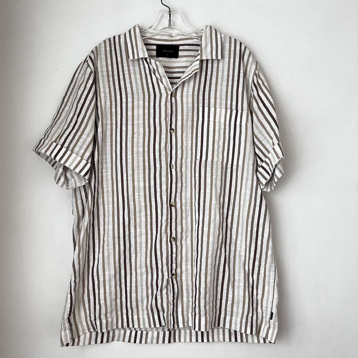 Rolla's Rolla's White & Brown Stripe Short Sleeve Button Front Shirt Size US XL / EU 56 / 4 - 1 Thumbnail