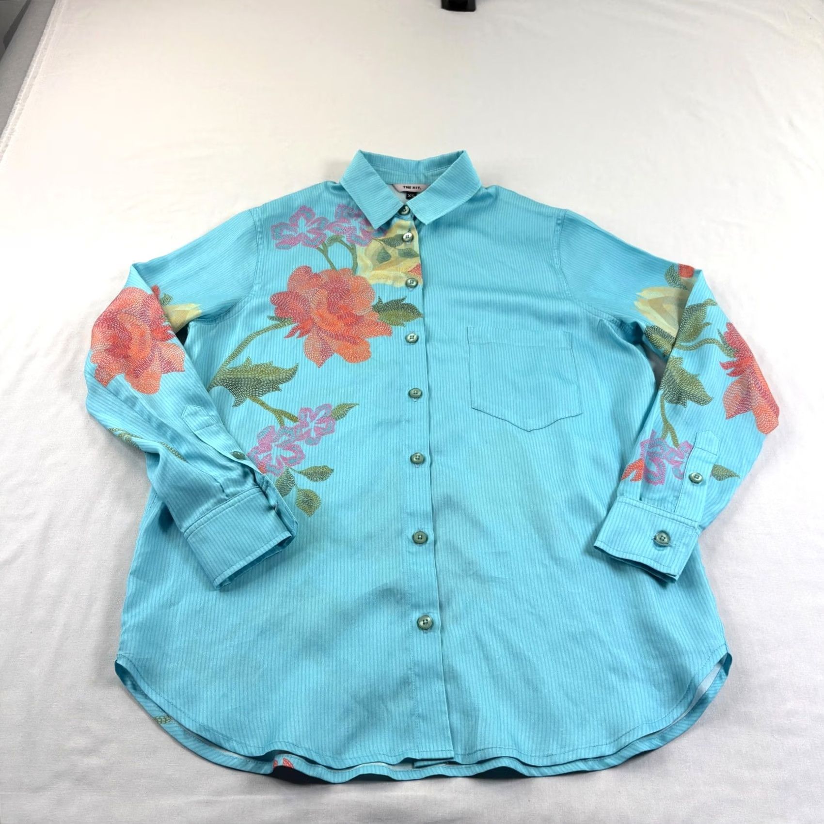 Kith Kit Shirt Womens XS Blue Floral Button-Up Long Sleeve Tencel Size XS / US 0-2 / IT 36-38 - 2 Thumbnail