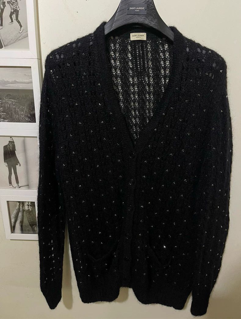 Elegant Black Wool Cardigan with Swarovski Crystals-2505