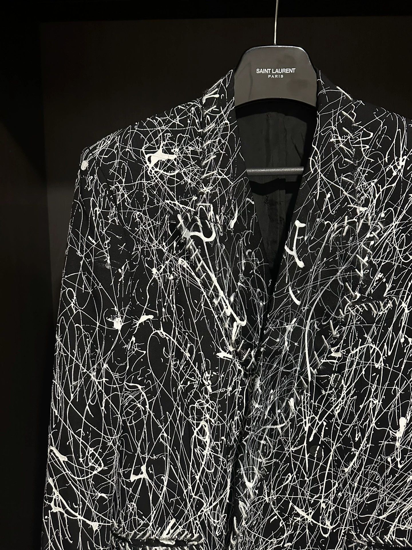 Yves Saint Laurent YVES SAINT LAURENT 80s Hand-Painted Ink Blazer 50 Size 50R - 3 Thumbnail
