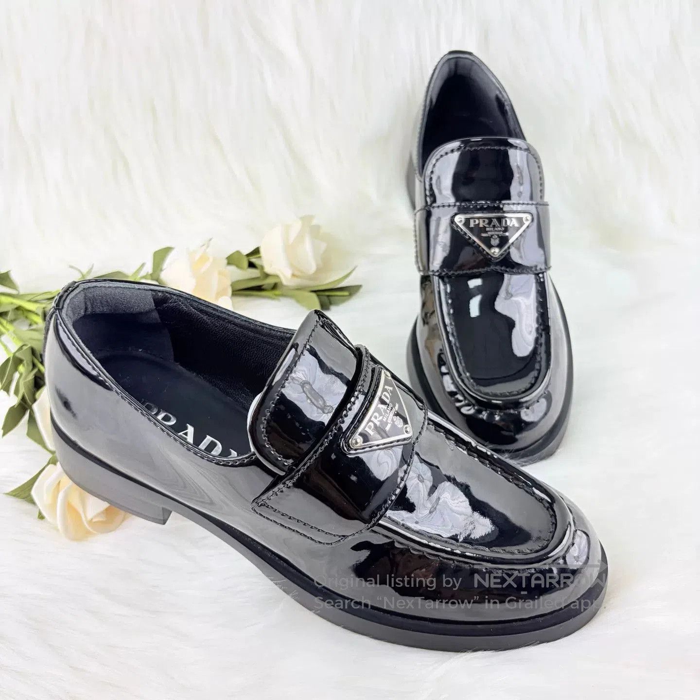 Prada Prada Black Patent Leather Triangle Loafers. Size US 4 / IT 34 - 5 Thumbnail