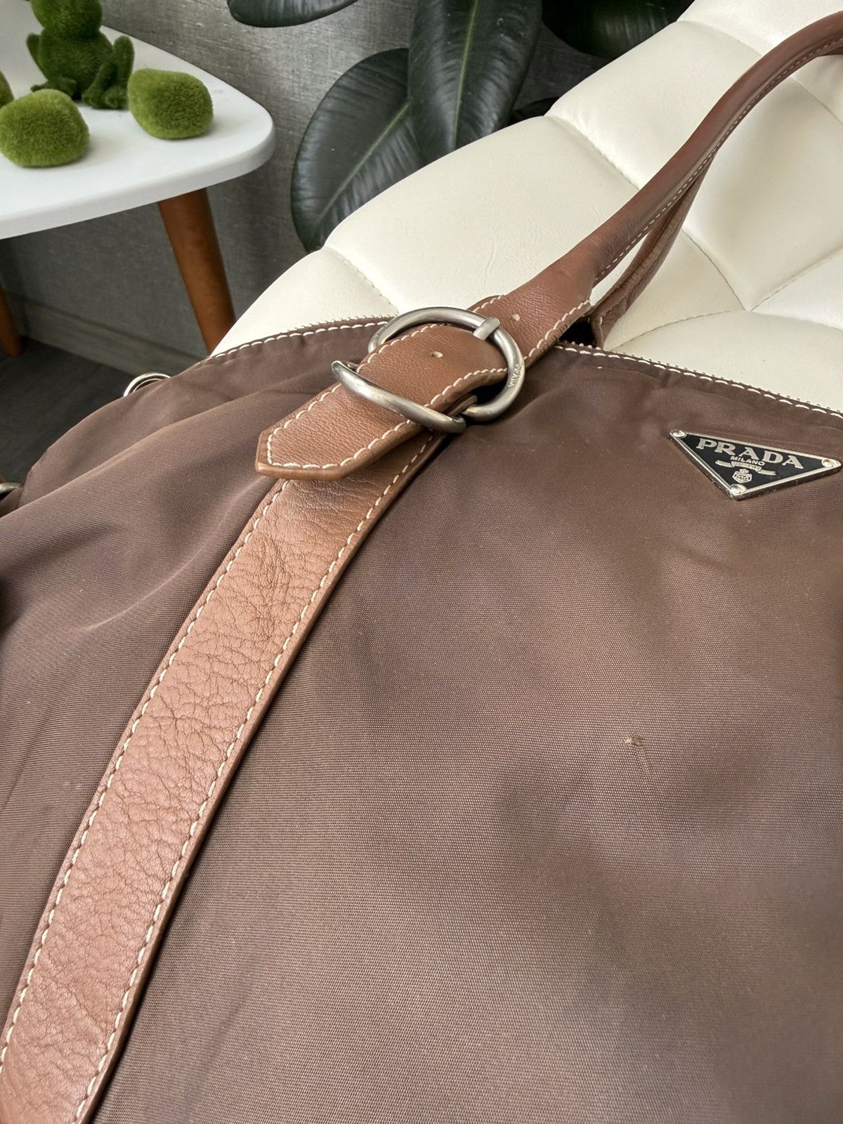 Prada Vintage 00s Prada Triangle Logo Nylon & Leather Brown Bag Size ONE SIZE - 8 Thumbnail