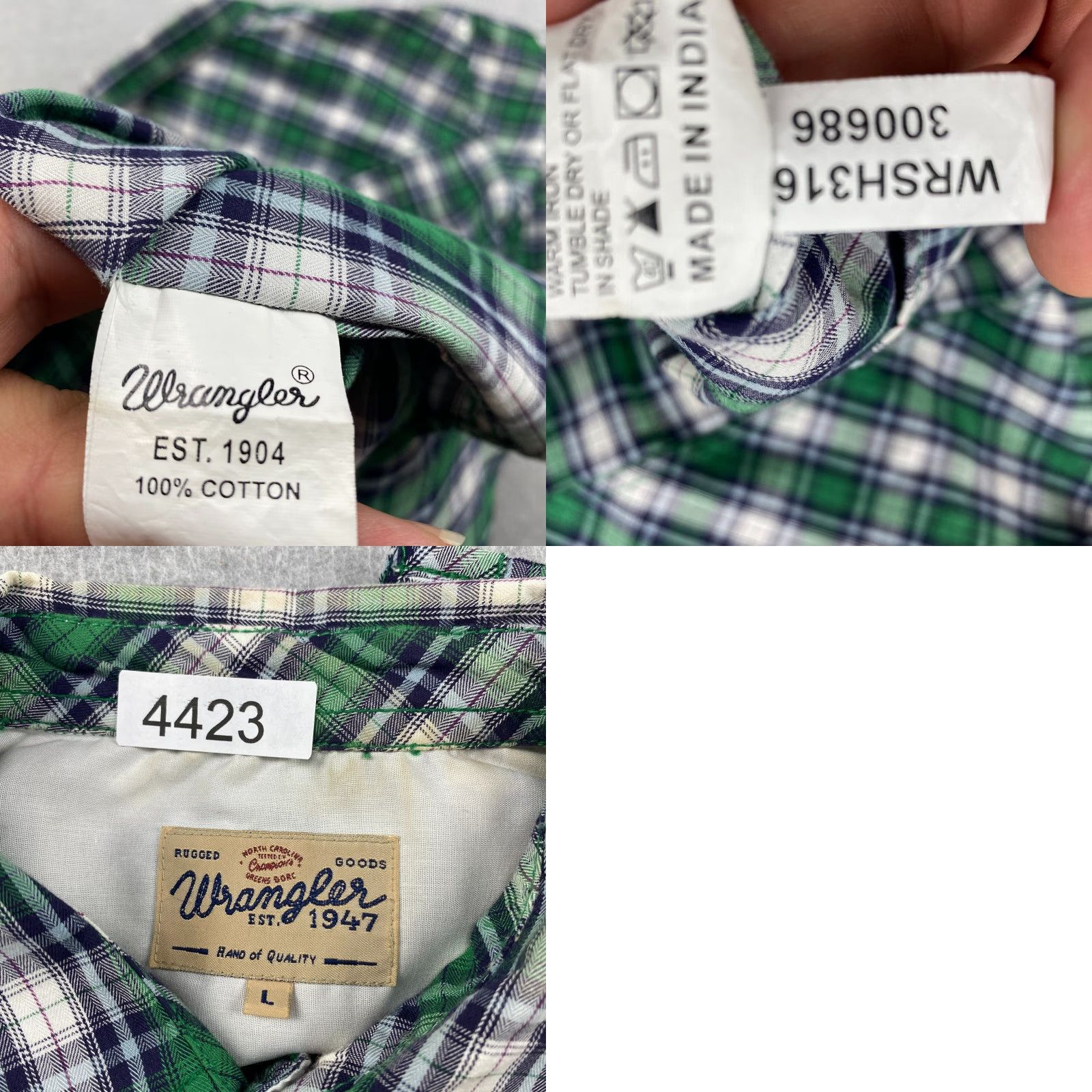 Wrangler VINTAGE Wrangler Greensboro Rugged Button Up Shirt Mens Large Green Plaid Western Rodeo Size US L / EU 52-54 / 3 - 9 Thumbnail