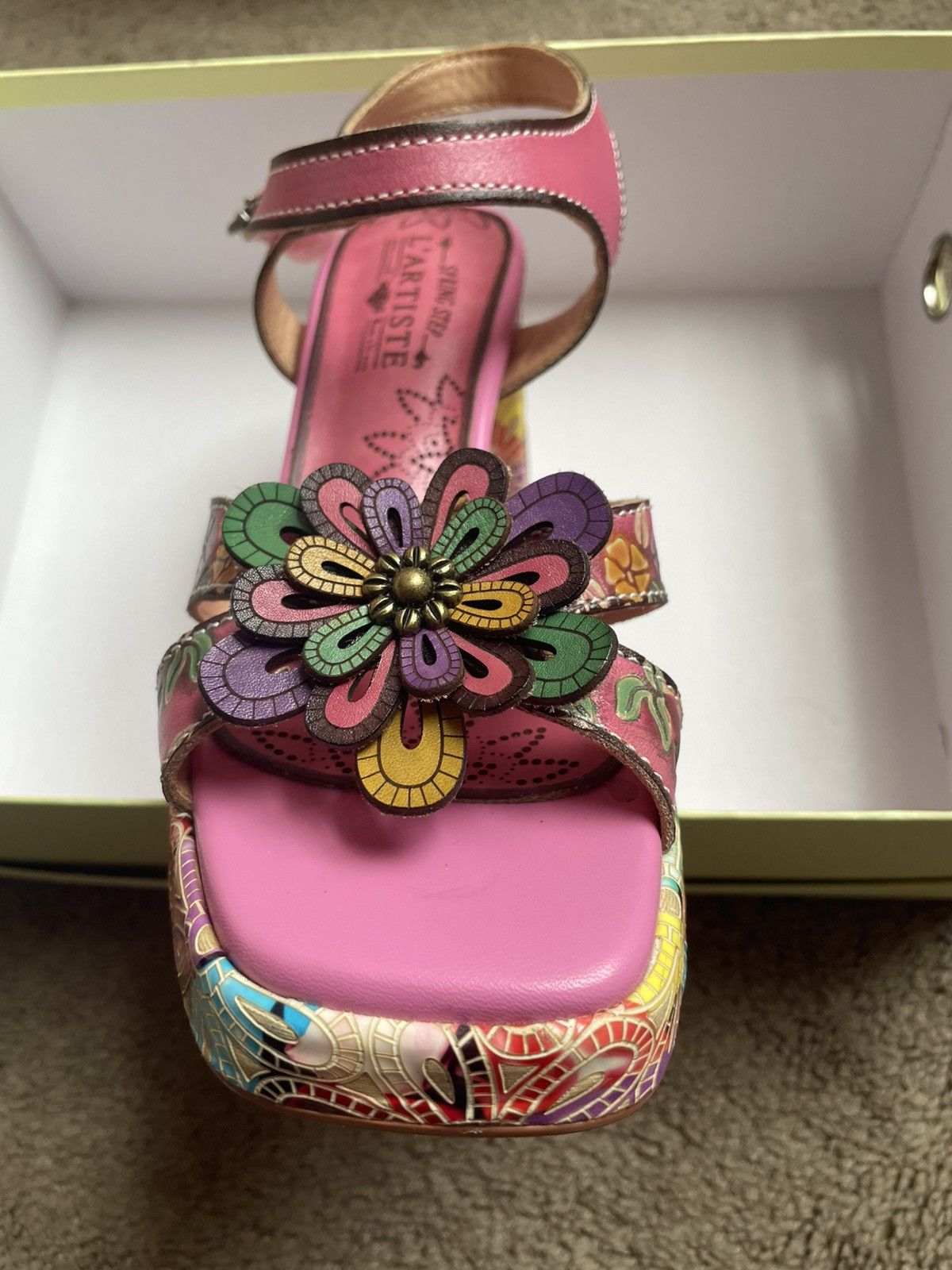 Vintage L’Artiste Hand-Painted Floral Platform Heels Size US 7.5 / IT 37.5 - 2 Thumbnail