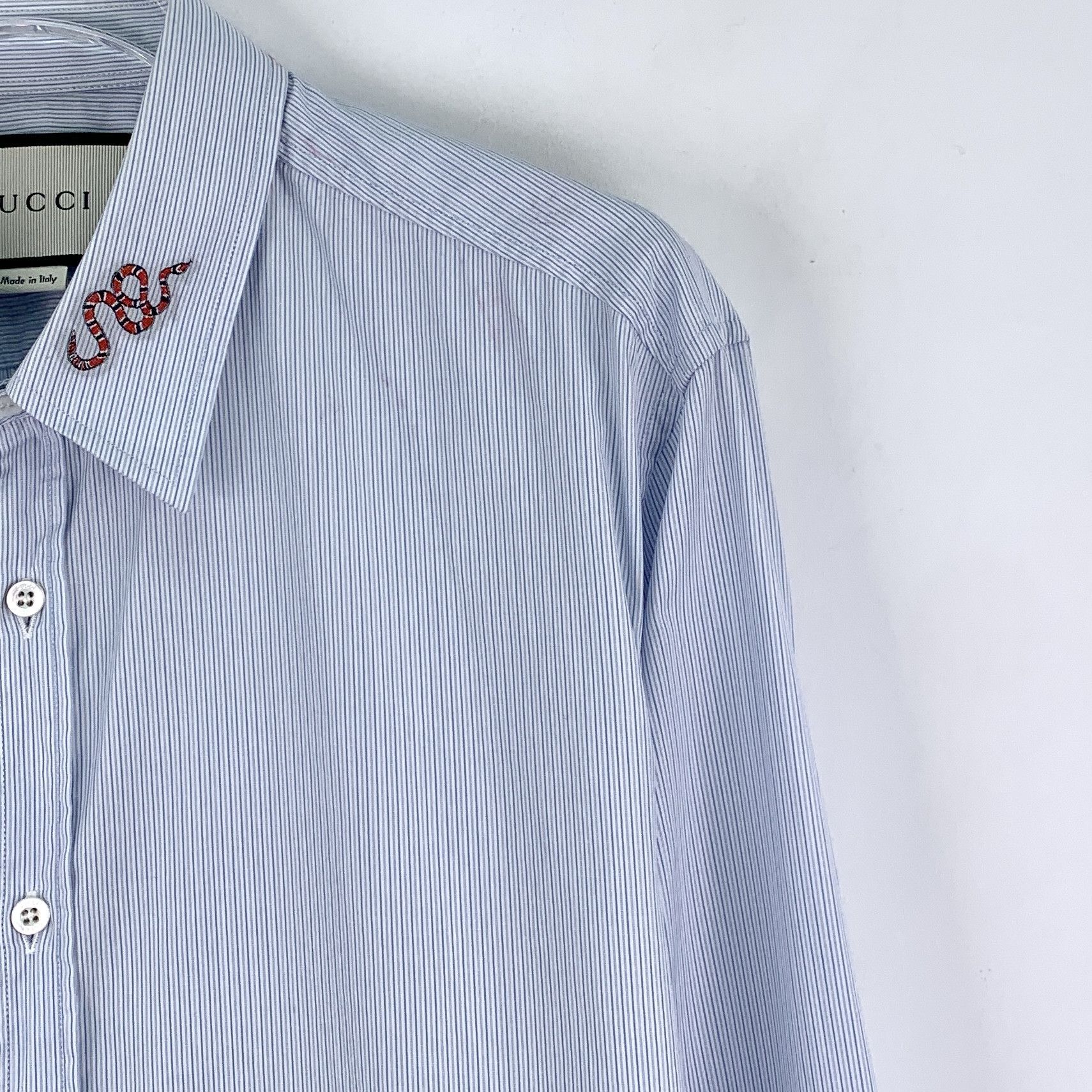 Gucci Gucci Stripe Embroidered Shirt Light Blue (40) Size US XXS / EU 40 - 3 Thumbnail