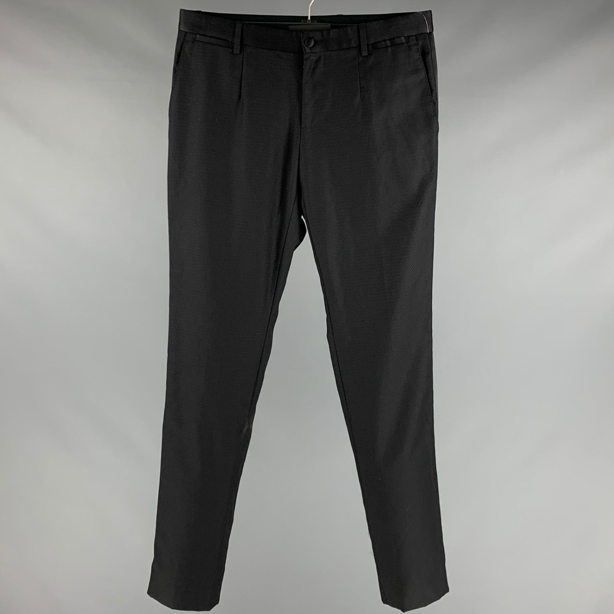 image of Dolce Gabbana Black Jacquard Wool Silk Tuxedo Dress Pants, Men's (Size 32)