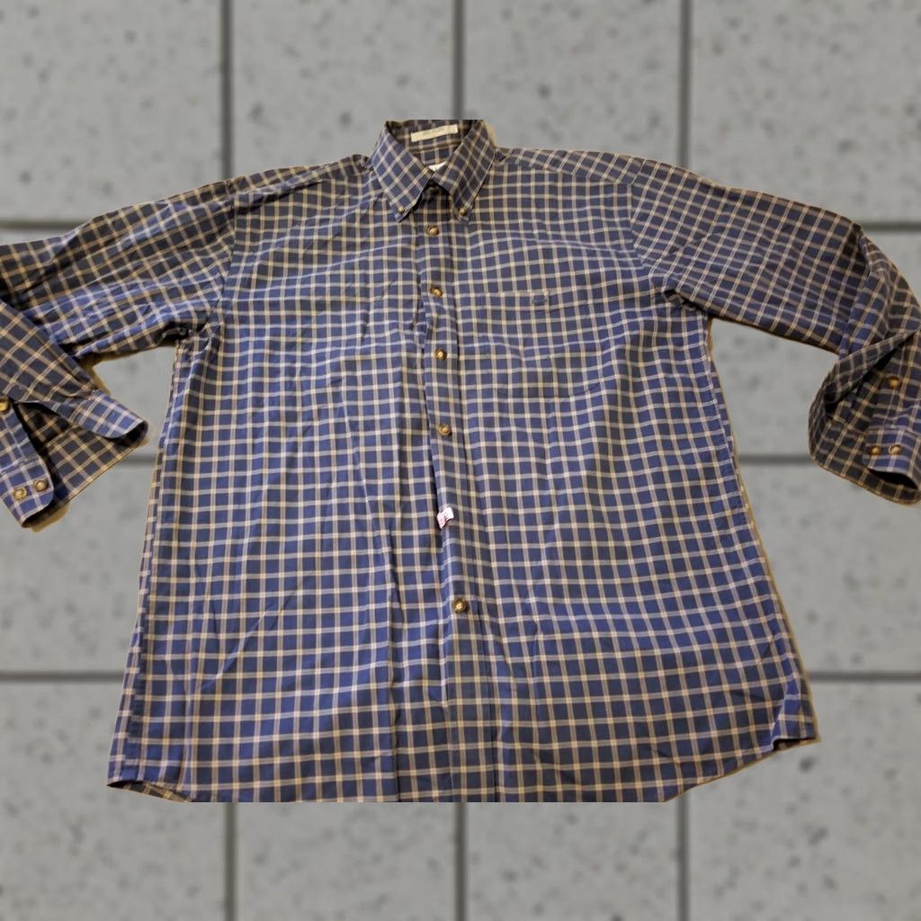 Orvis Orvis Mens Plaid Dress Shirt Large Navy Blue Button Cotton Size 42R - 1 Thumbnail
