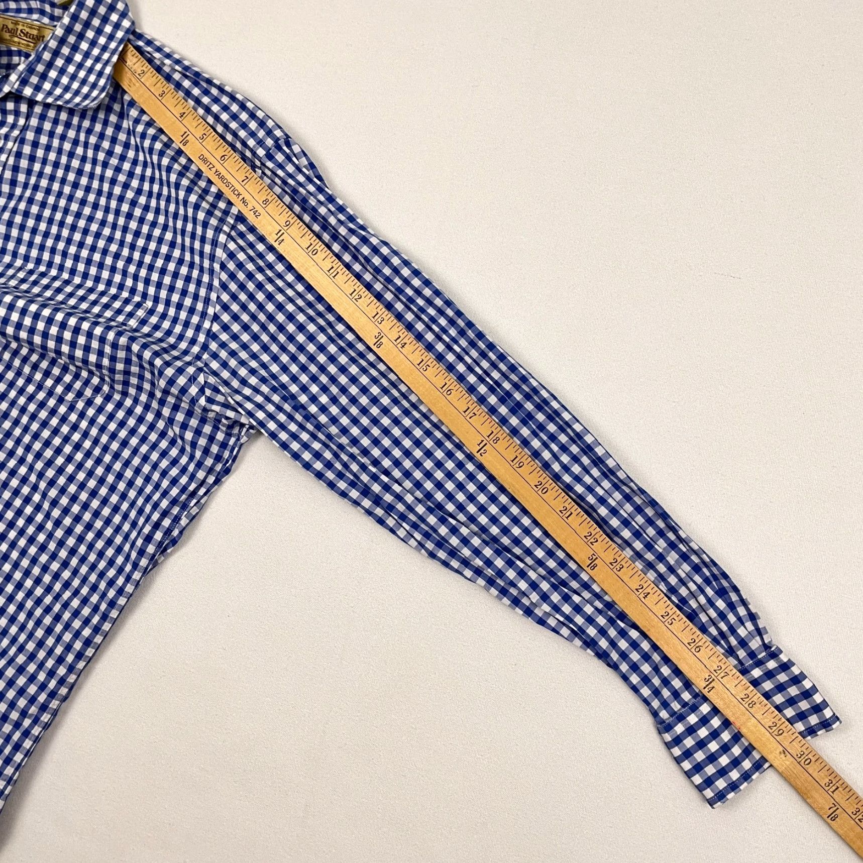 Paul Stuart Paul Stuart Shirt Mens 16.5 R White Blue Gingham Check Dress Button Up Canada Size 46R - 6 Thumbnail
