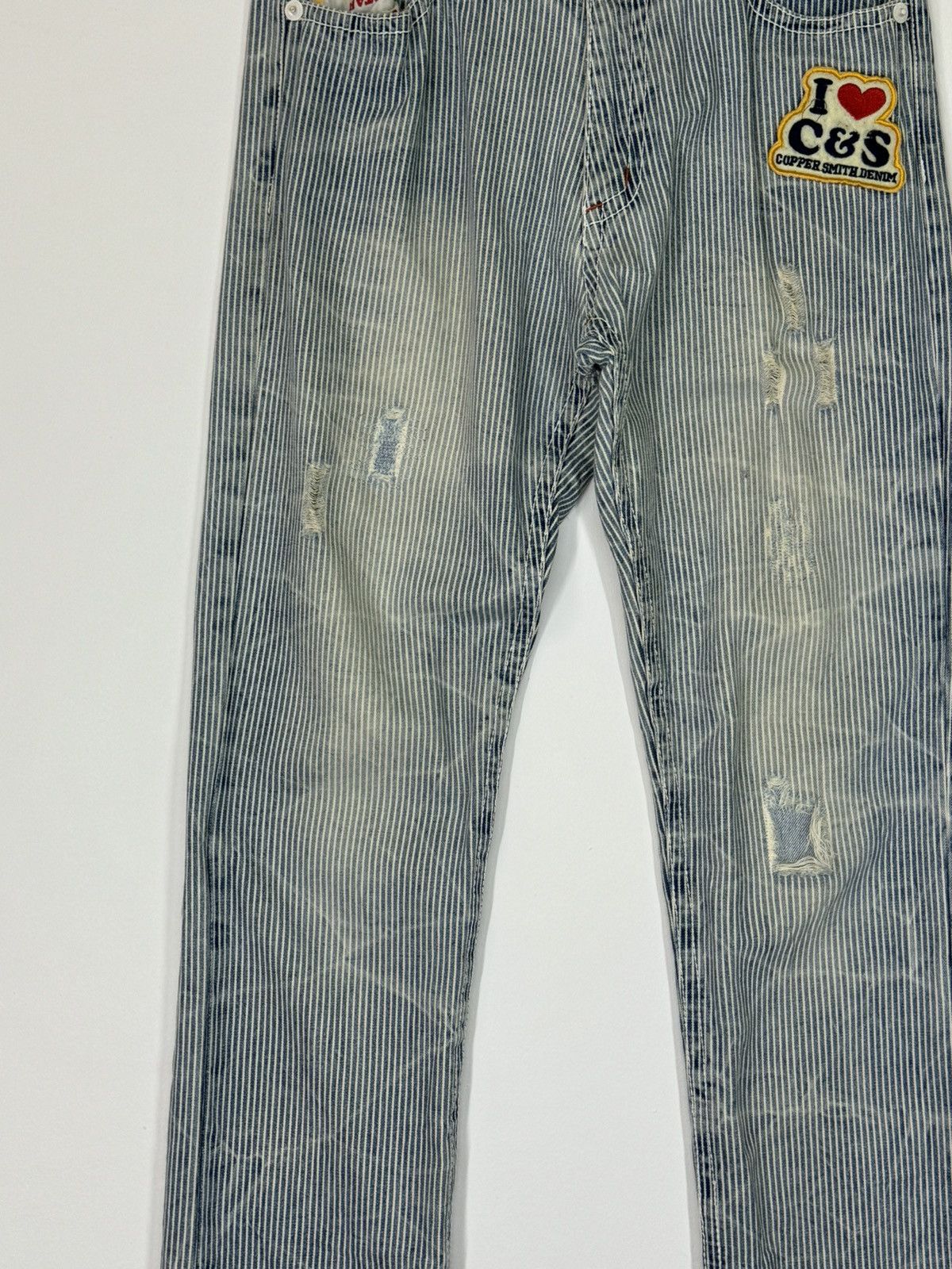 Hysteric Glamour × Japanese Brand Distressed Striped Patches i ❤️ Copper Smith Denim Jeans Size US 31 - 8 Thumbnail