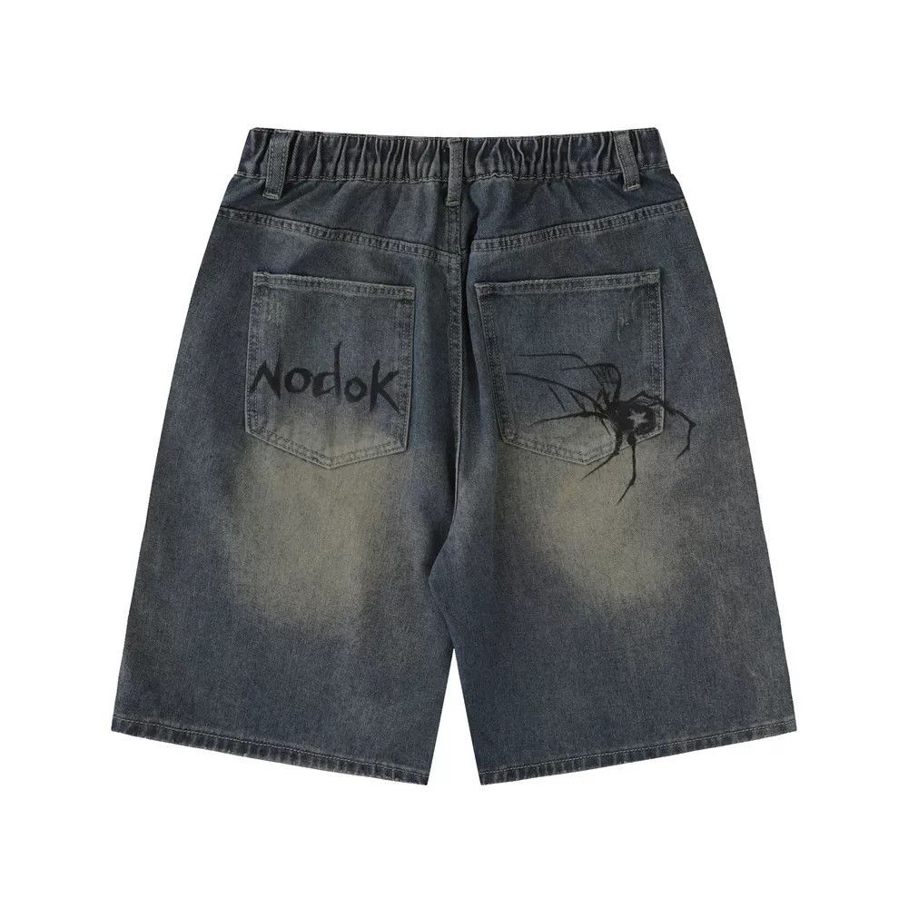 Japanese Brand Men's Loose-Fit Casual Denim Shorts with Spider Print Size US 32 / EU 48 - 2 Thumbnail