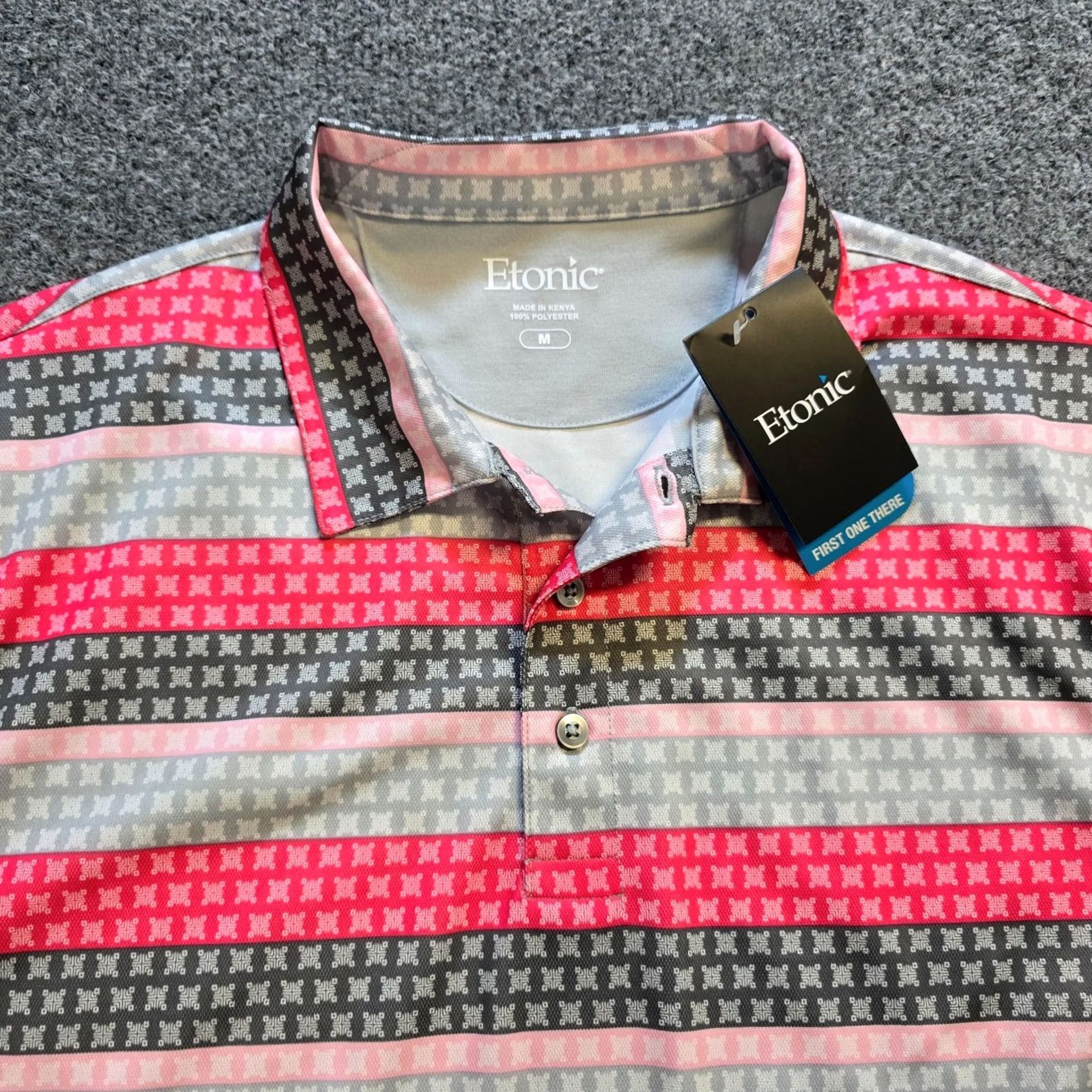 Vintage Etonic Polo Shirt Mens Medium Pink Stripe UV Protection Casual Golf Shirt Mens Regular Pink Stripe Polo Shirt Size US M / EU 48-50 / 2 - 2 Thumbnail