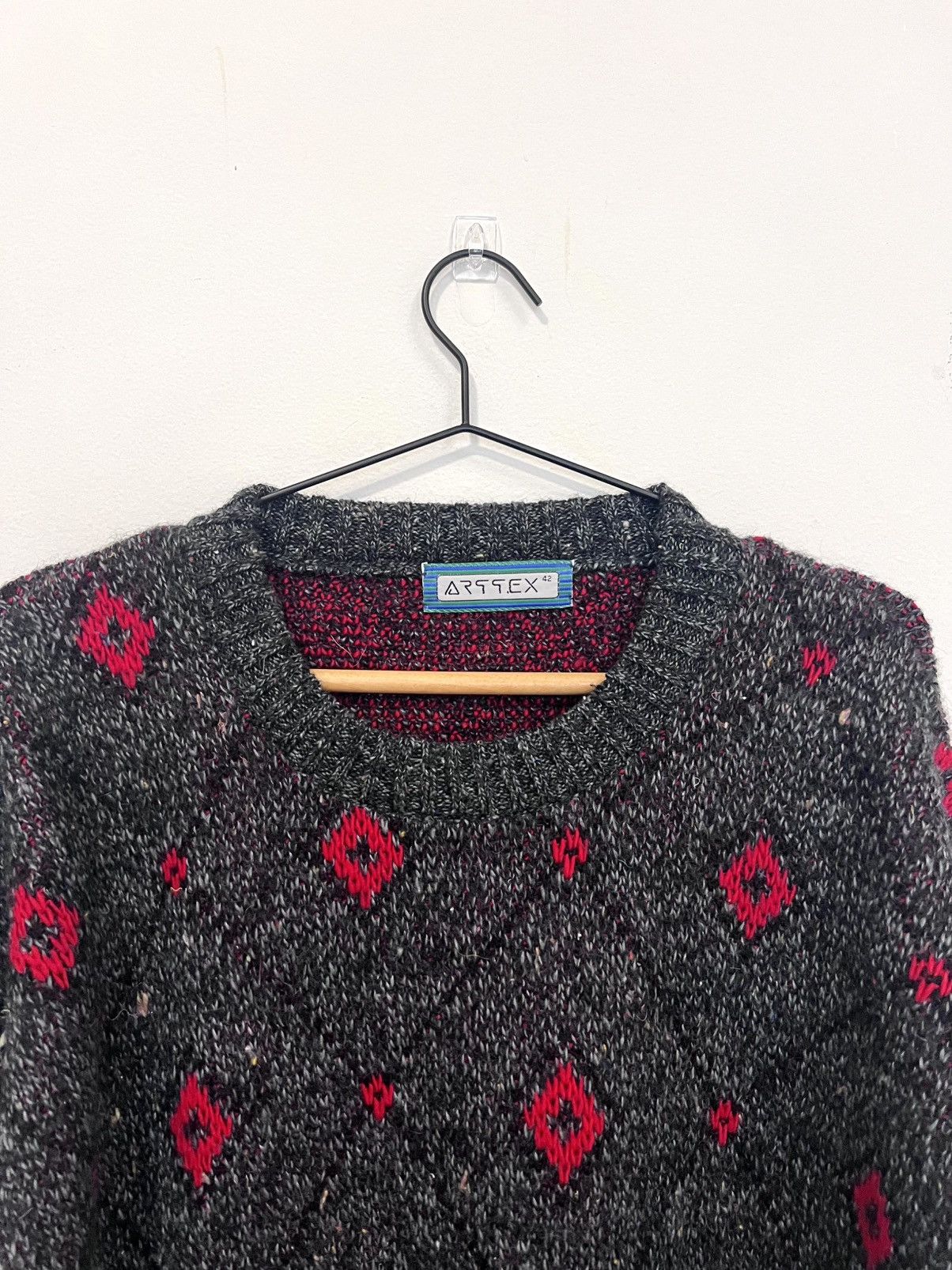 Artek 🖤♥️ Vintage 80s Artex Wool Sweater Charcoal Diamond Knit Size US M / EU 48-50 / 2 - 2 Thumbnail