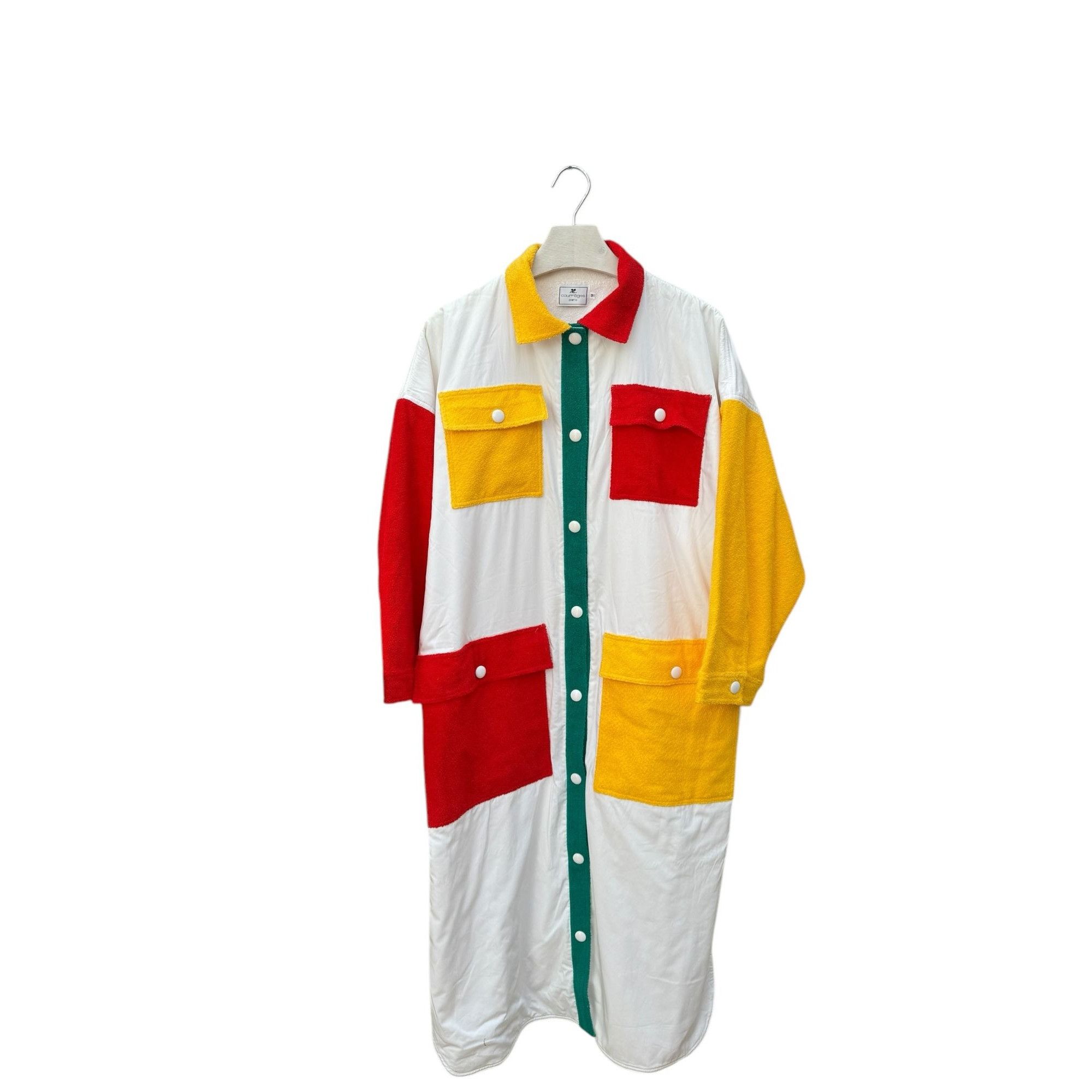 Courreges 1970s Multicolor Long Cotton Coat Size M / US 6-8 / IT 42-44 - 1 Thumbnail