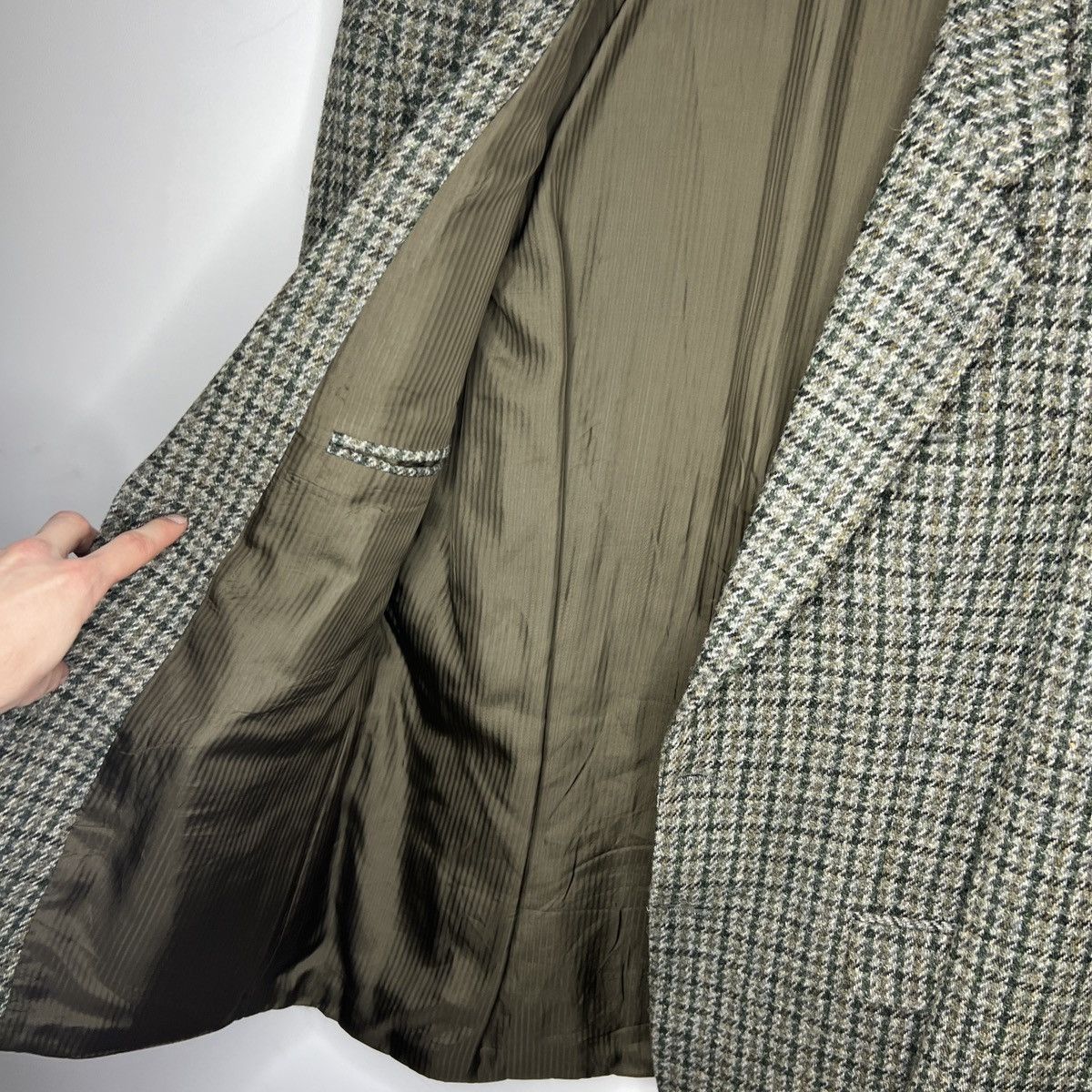Designer × Harris Tweed × Vintage Vtg Harris Tweed Khaki Grey Coat WOOL Jacket Blazer 40 R Size 40R - 5 Thumbnail