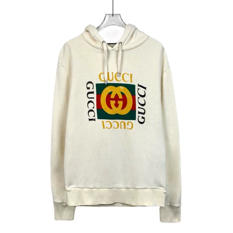 Gucci Gucci Beige logo printed hooded drawstring cotton sweatshir Size US S / EU 44-46 / 1 - 1 Thumbnail