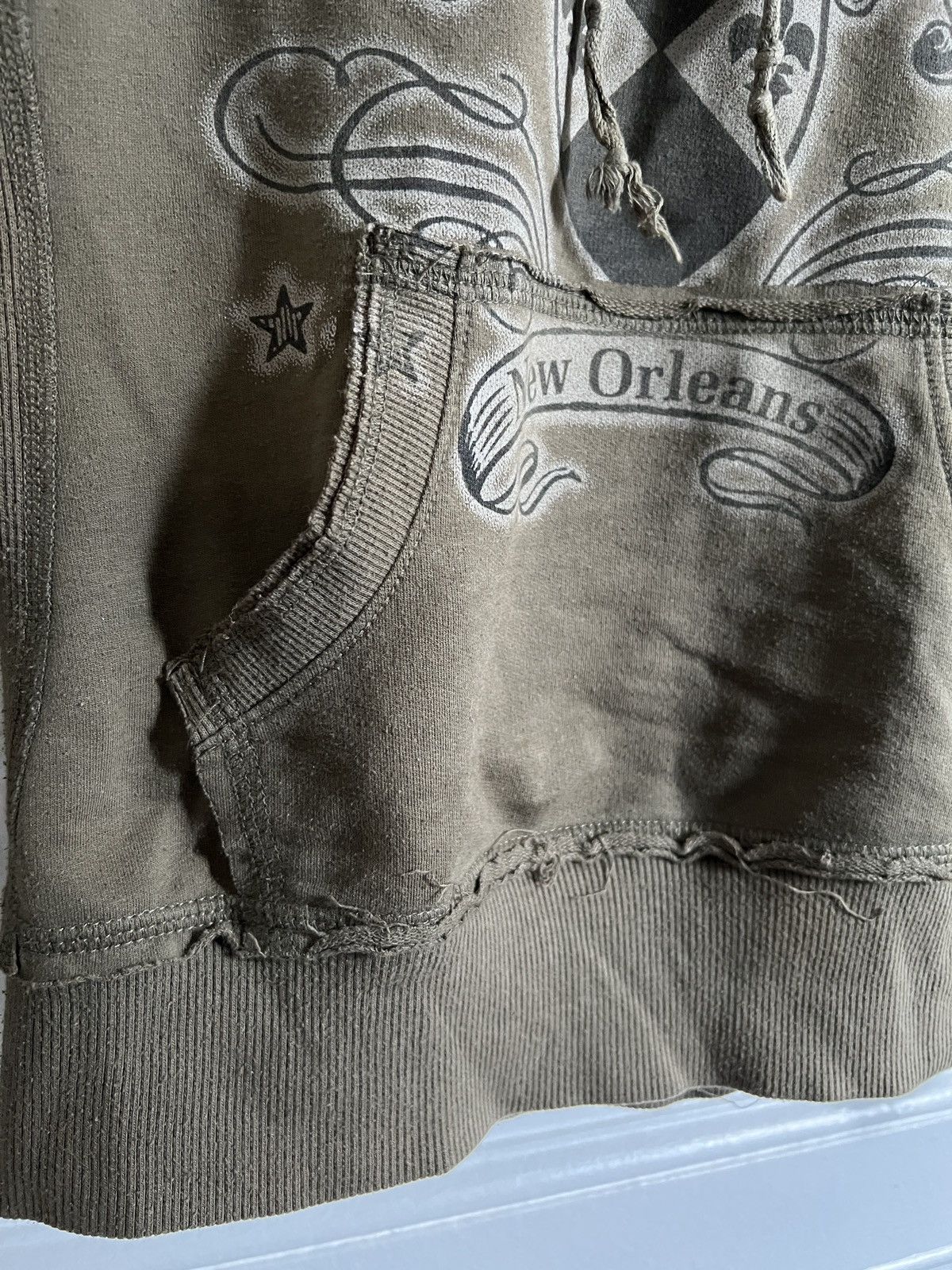 Japanese Brand × Vintage Y2K Khaki hoodie distressed destroyed olive military college Size S / US 4 / IT 40 - 3 Thumbnail