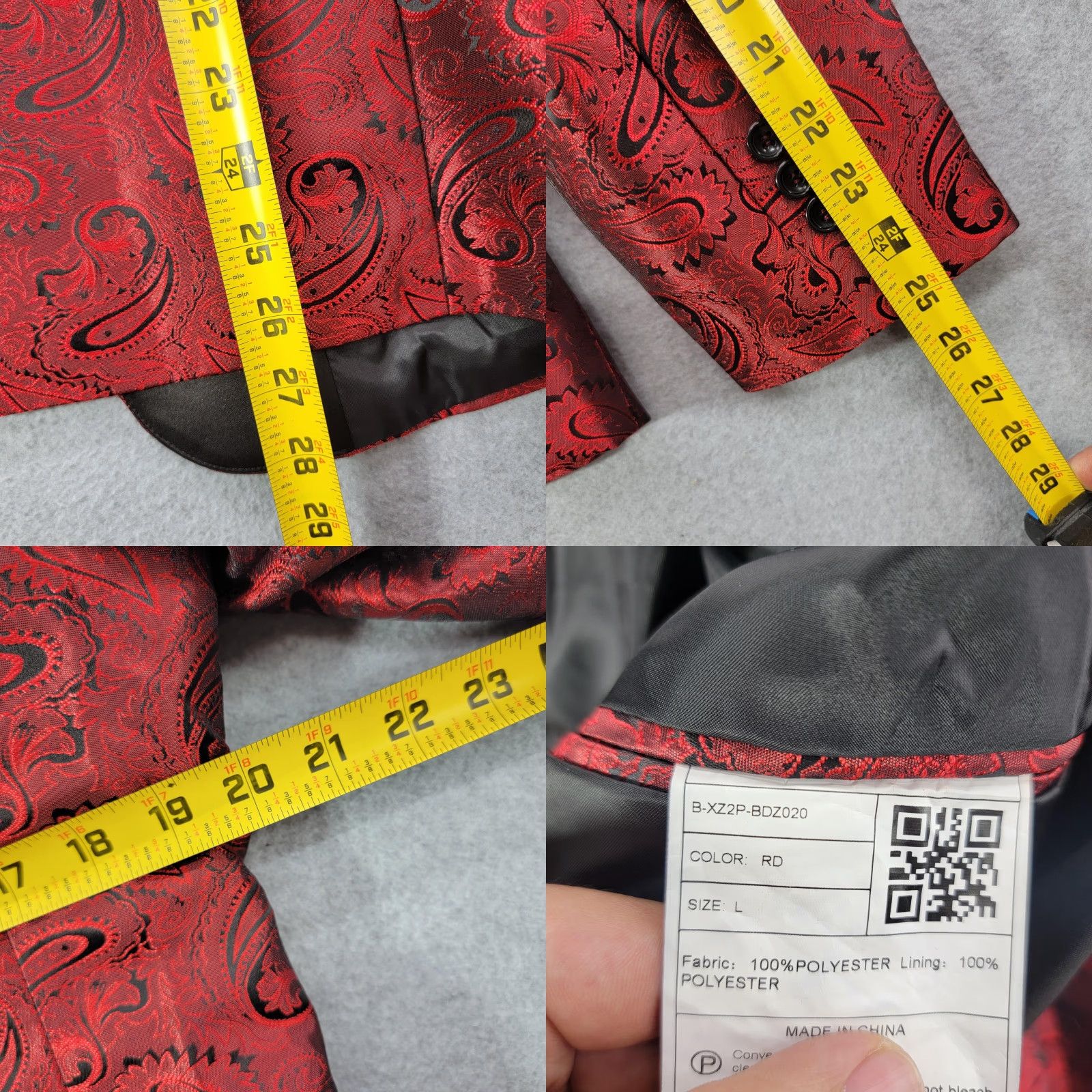 Vintage Mage Male Jacket Mens Large Red Paisley Tuxedo Shawl Lapel Formal Wedding Jacket/Coat Single-Breasted One-Button Shawl Lapel Men's Suit Size 42R - 8 Thumbnail