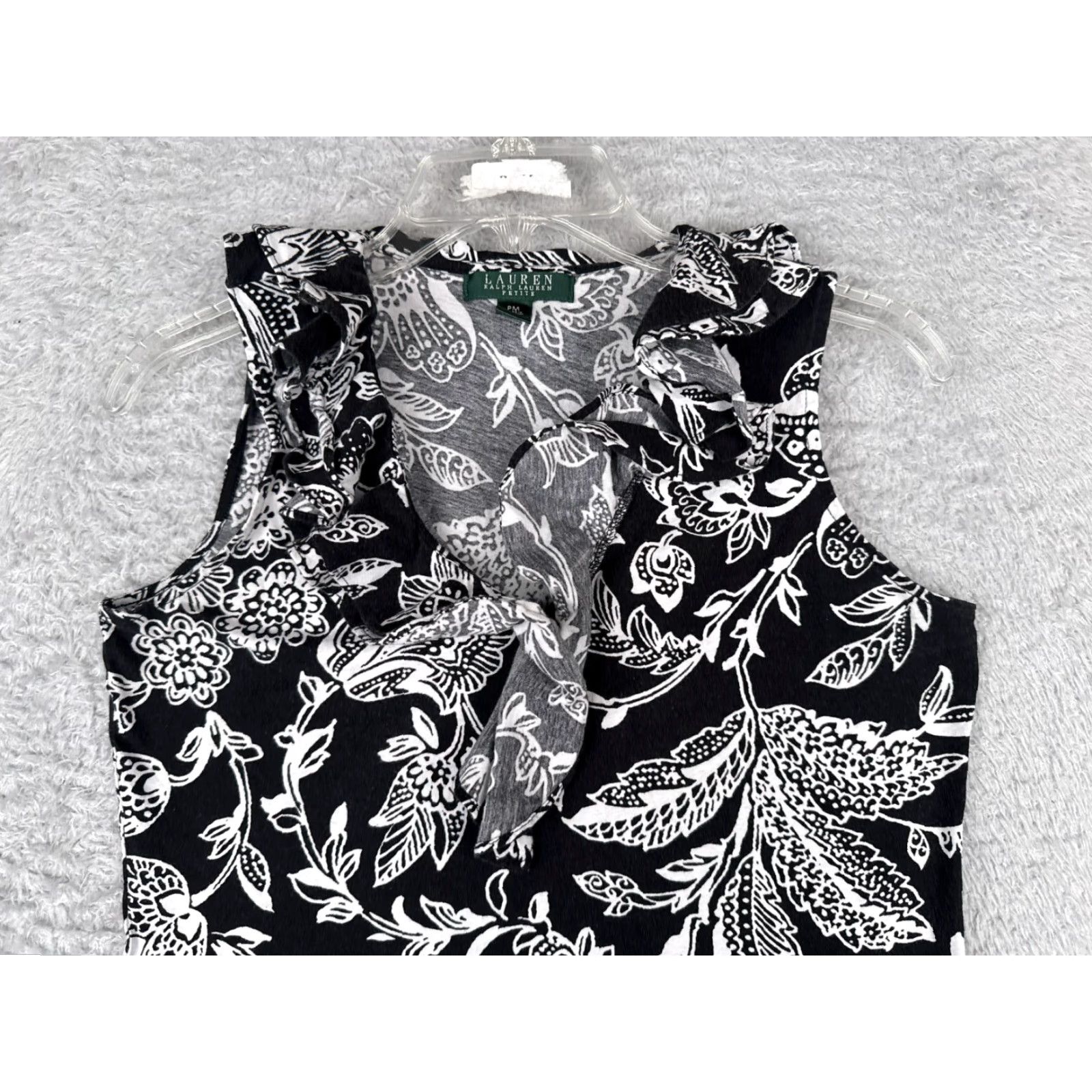 Ralph Lauren VINTAGE Lauren Ralph Lauren Shirt Womens Petite Medium Black Floral Cotton V-Neck Tank Sleeveless Slim Size M / US 6-8 / IT 42-44 - 4 Thumbnail