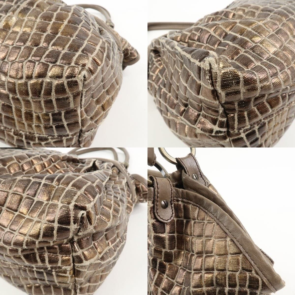 Fendi Fendi Embossed Leather Gathered Shoulder Tote Brown Size ONE SIZE - 5 Thumbnail