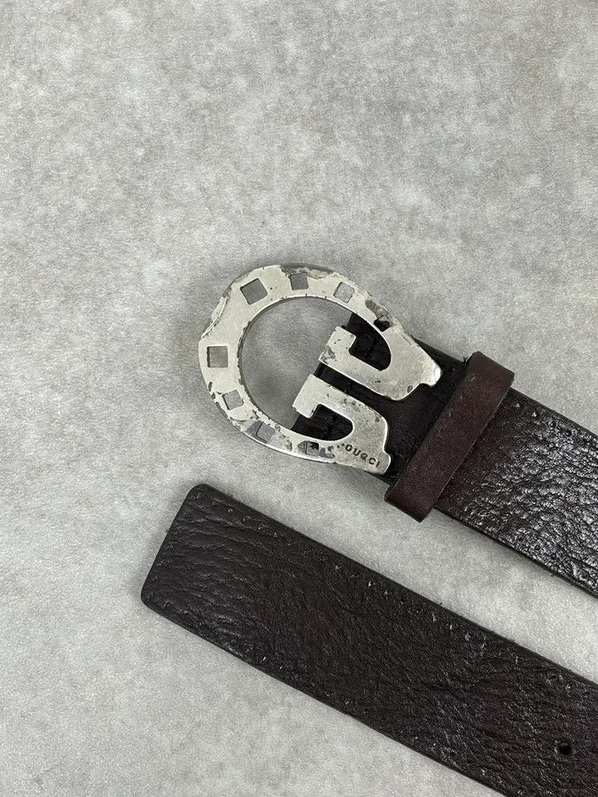 Gucci 2000s Gucci Brown Leather Horseshoe Logo Buckle Belt Size ONE SIZE - 7 Thumbnail