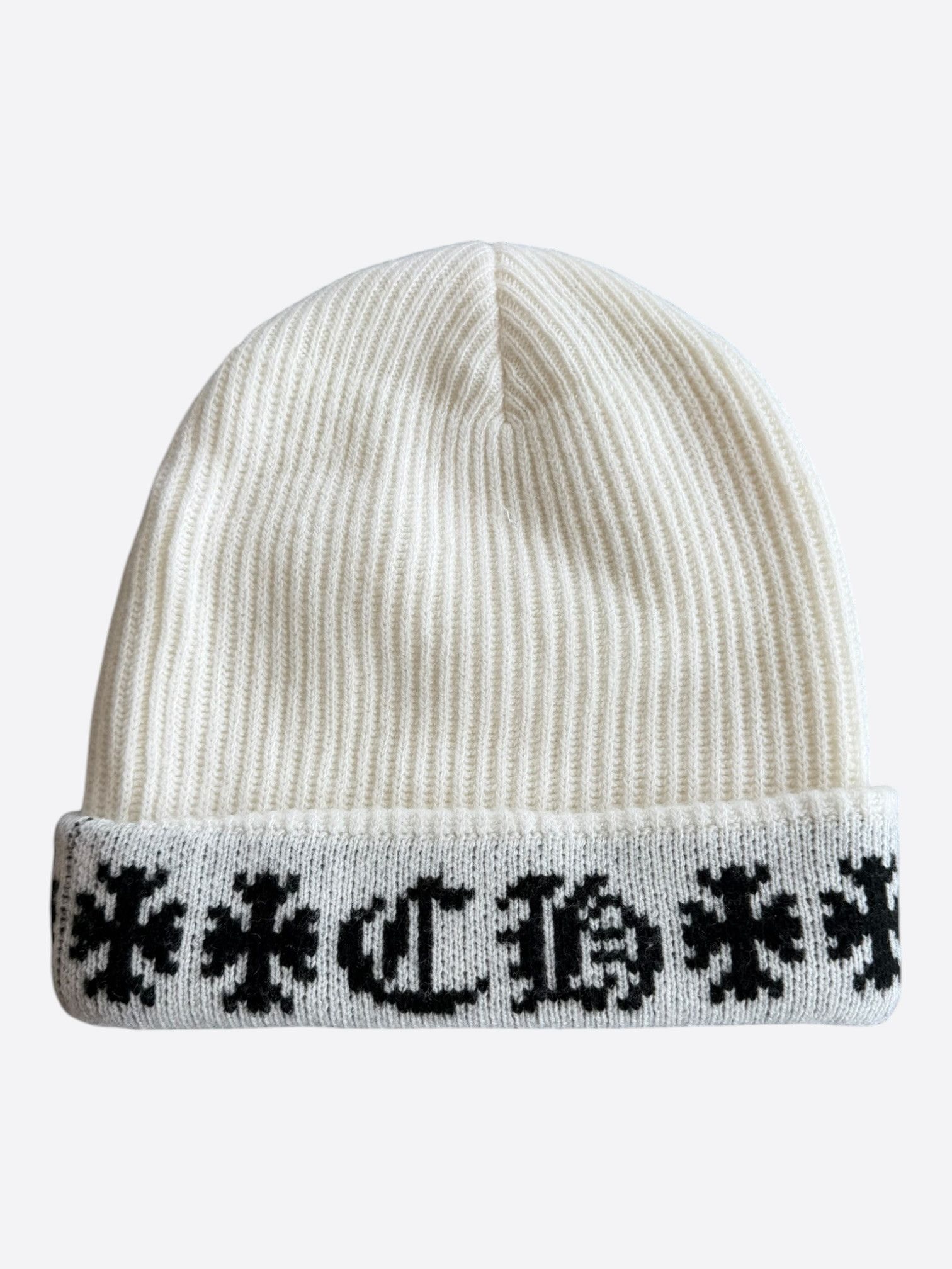 Chrome Hearts Chrome Hearts White & Black Cross Logo Cashmere Beanie Size ONE SIZE - 1 Thumbnail