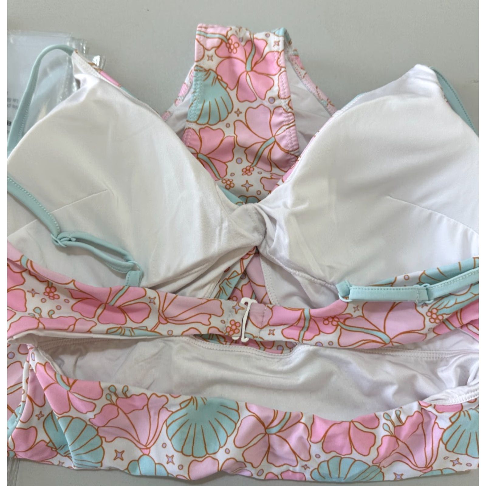 Vintage Caden Lane One-Piece Swimsuit Pink Blue Women's L Floral Spaghetti Straps Padded Stretch Beach Mermaid Size ONE SIZE - 6 Thumbnail