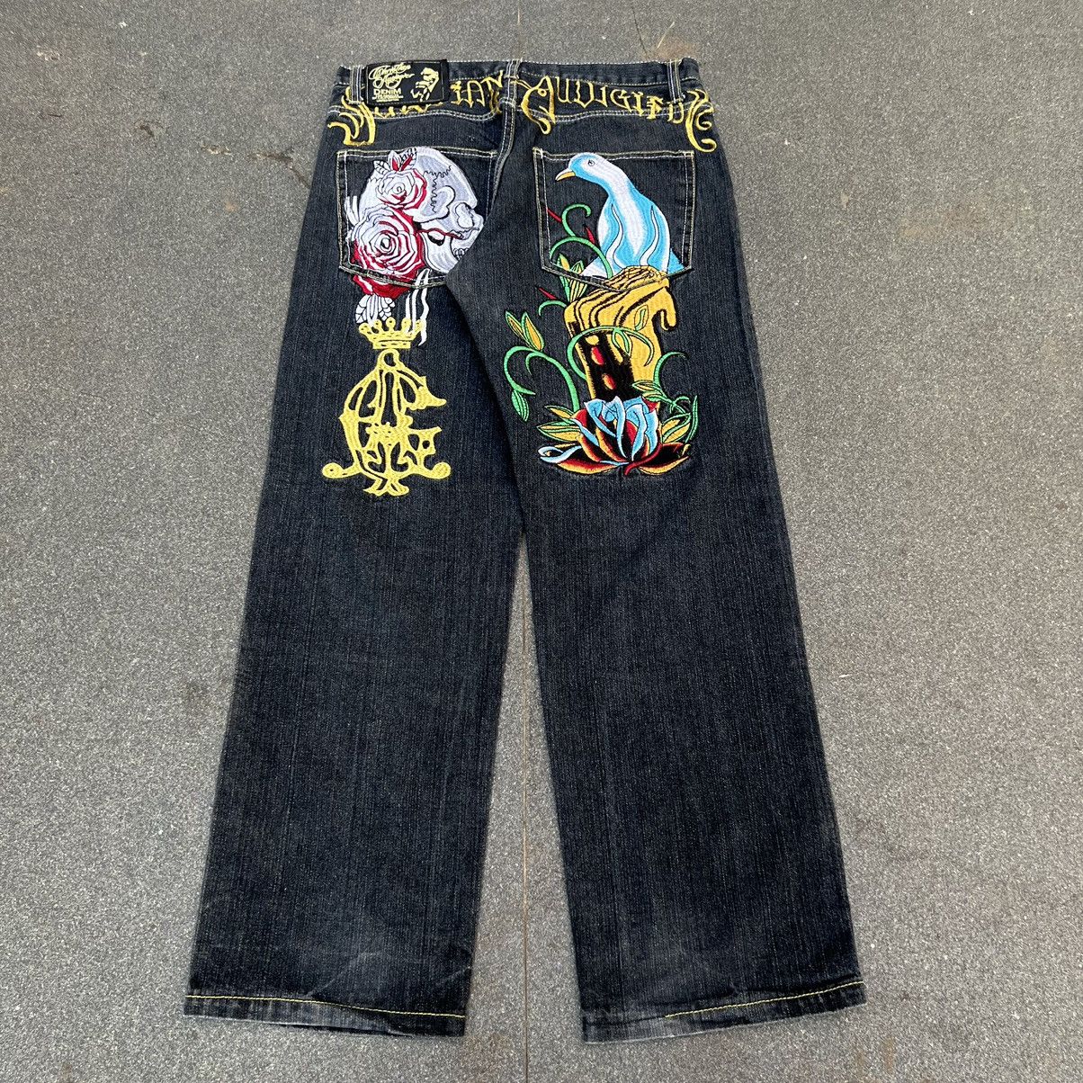 Christian Audigier × Ed Hardy × JNCO 💥Rare💥Vintage Christian Audigier Baggy Jeans Size US 34 / EU 50 - 1 Thumbnail