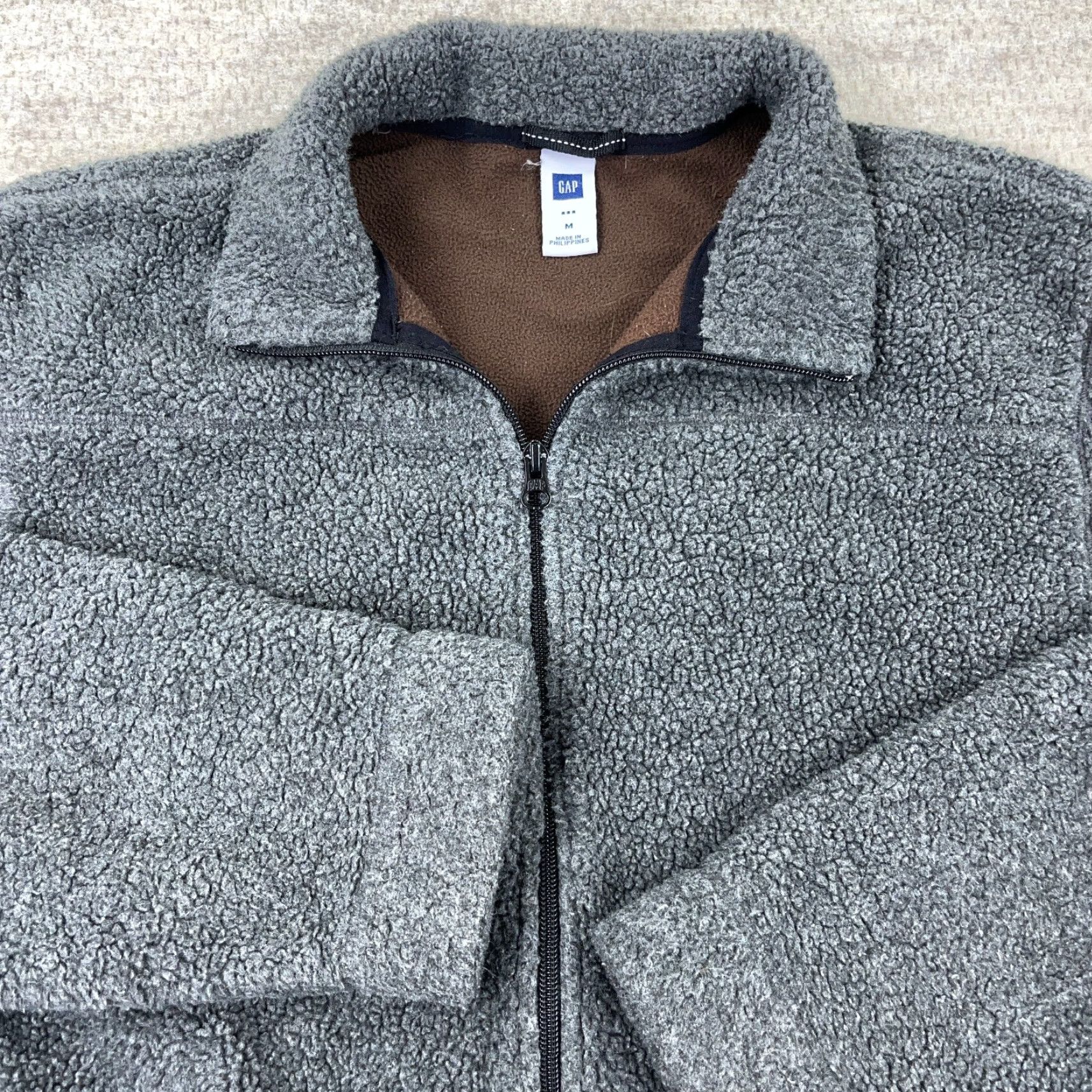 Gap Vintage Gap Jacket Men Medium Gray Deep Pile Sherpa Fleece Lined Bomber Full Zip Size US M / EU 48-50 / 2 - 2 Thumbnail