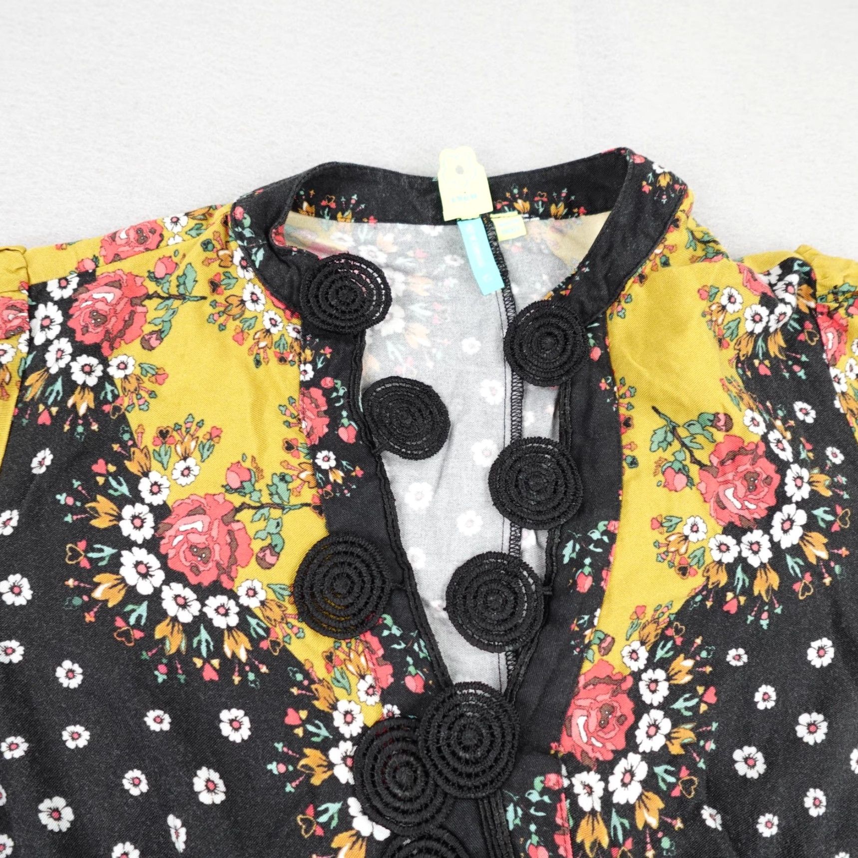 Farm Rio Farm Rio Dress Women XS Black Yellow Floral Blocked Maxi Long Sleeve Boho Anthro Size XS / US 0-2 / IT 36-38 - 3 Thumbnail