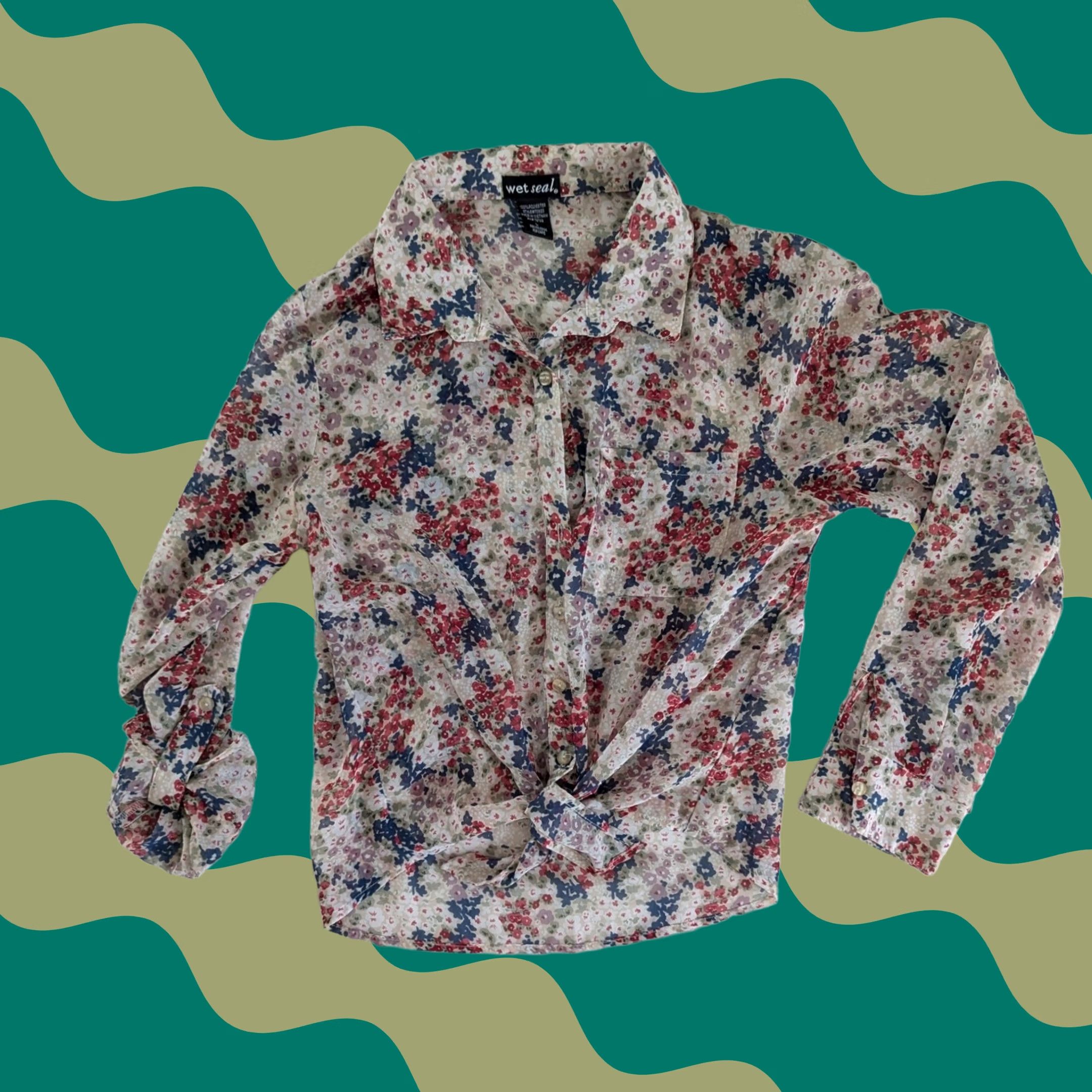 Vintage Vtg Y2K Wet Seal Floral Sheer Tie Front Blouse Button Up Long Sleeve Womens L Size L / US 10 / IT 46 - 1 Thumbnail