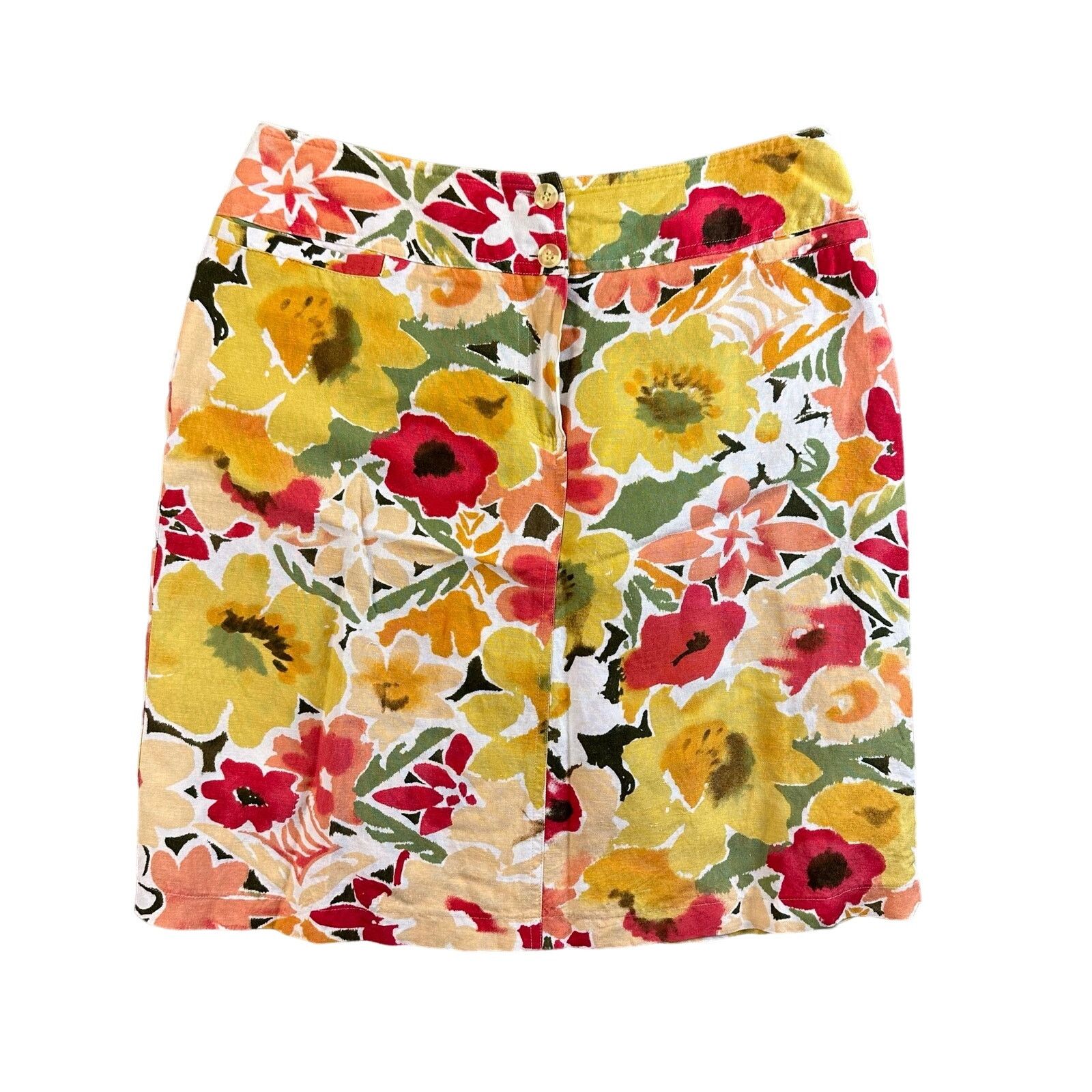 Harve Benard VTG Linen Tropical Floral Pencil Skirt Yellow Green 80s 90s Size 29" - 1 Thumbnail