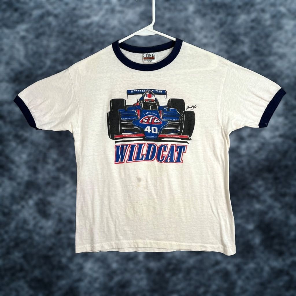 Hanes VINTAGE Formula 1 Racing STP Wildcat T Shirt Hanes Adult Mens Large White Size L / US 10 / IT 46 - 1 Thumbnail
