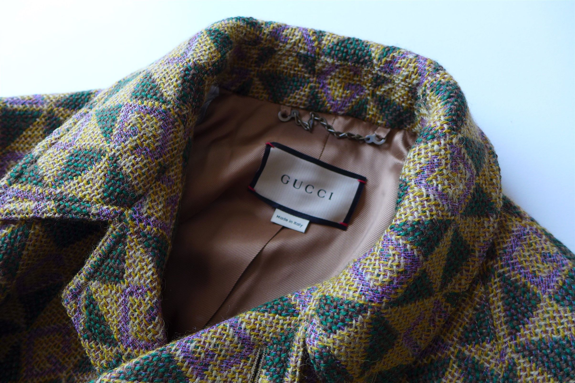 Gucci Gucci G Rhombi Wool Coat - Tan & Green Wool - Size 48 Size US M / EU 48-50 / 2 - 8 Thumbnail