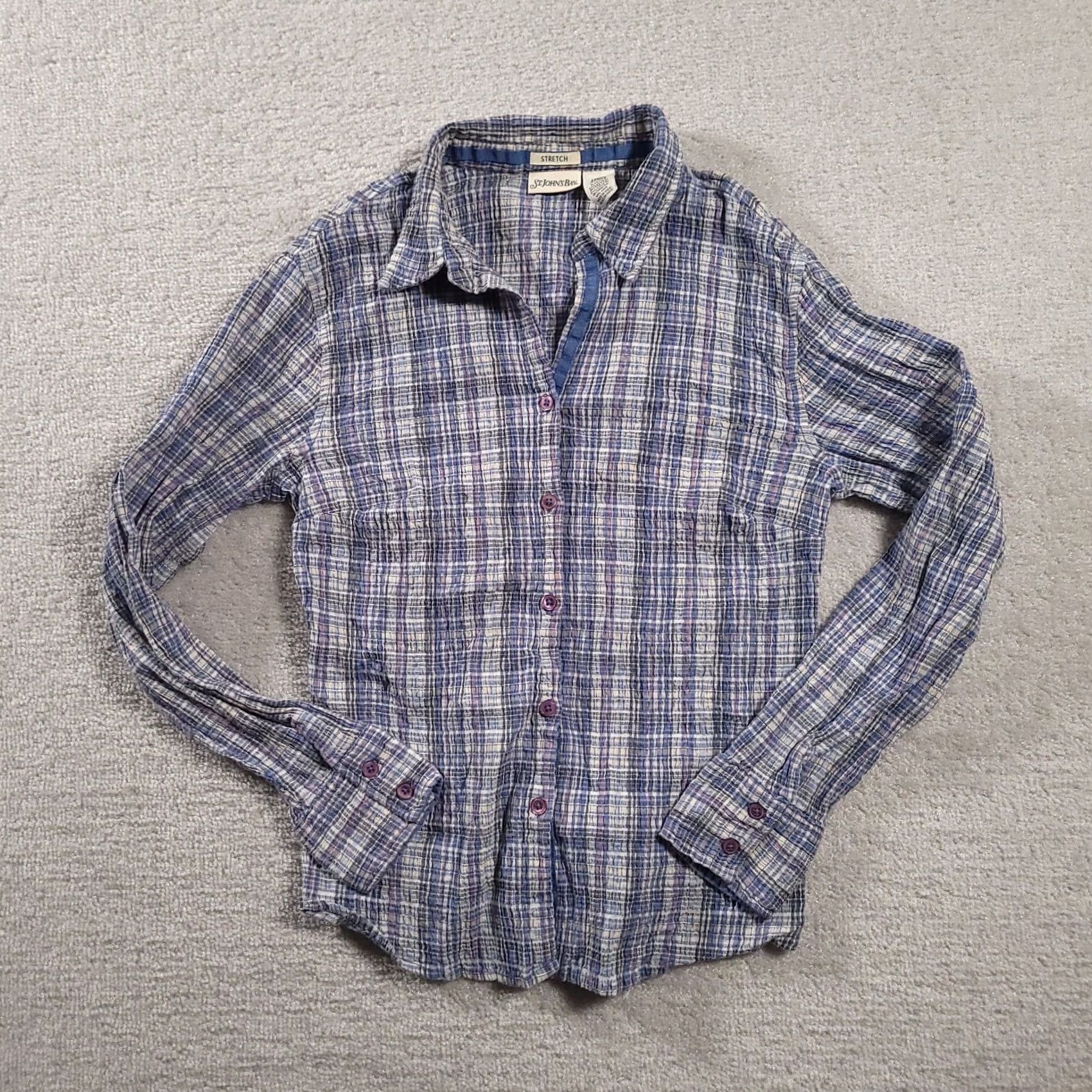 Vintage St. John'S Bay Women Plaid Button Up Long Sleeve Blue Seersucker Shirt - Vintage Casual Size L / US 10 / IT 46 - 2 Thumbnail