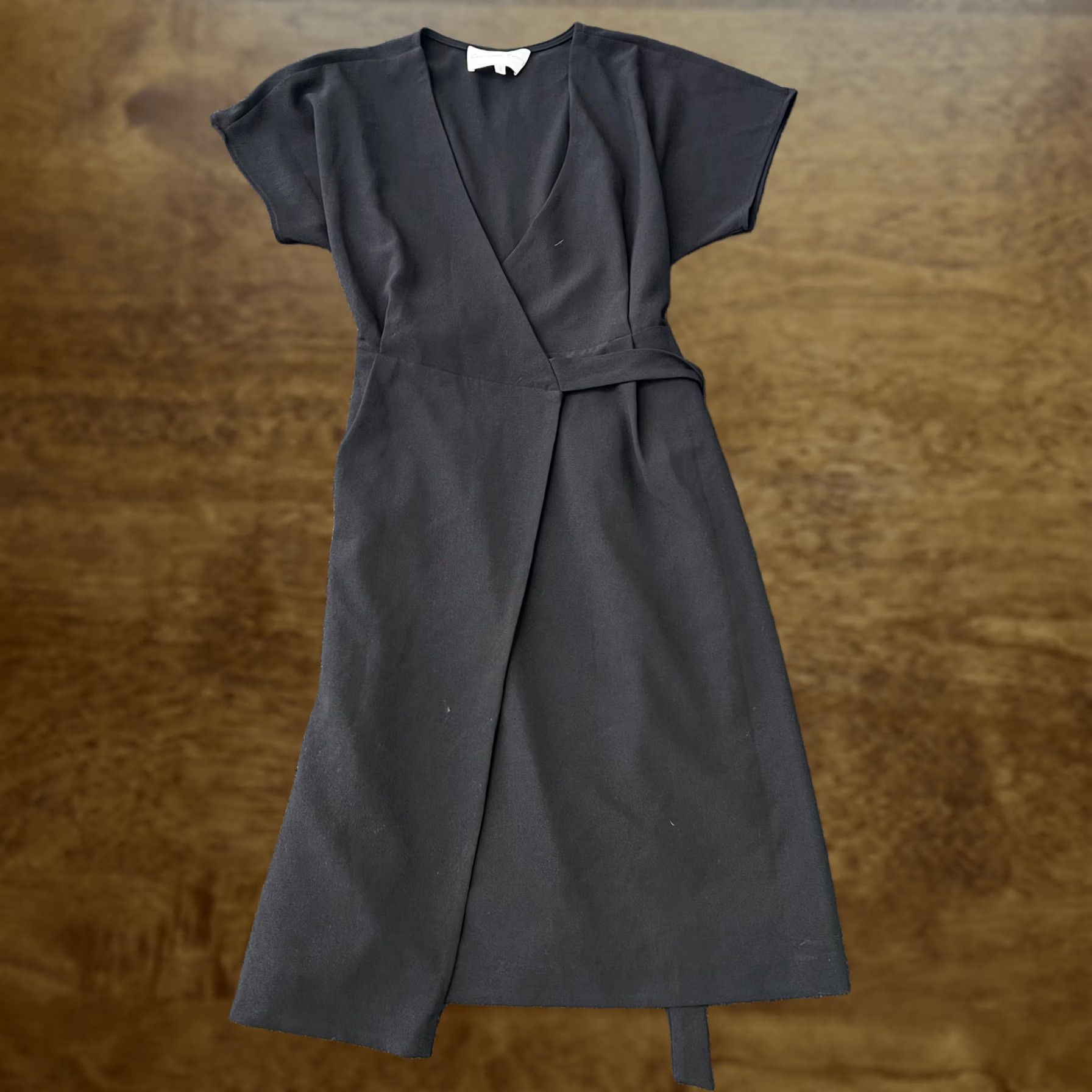 Vintage Charles Henry Dress Womens XS Black Wrap Surplice Short Sleeve Midi Belted Sash Size 26" / US 2 / IT 38 - 1 Thumbnail