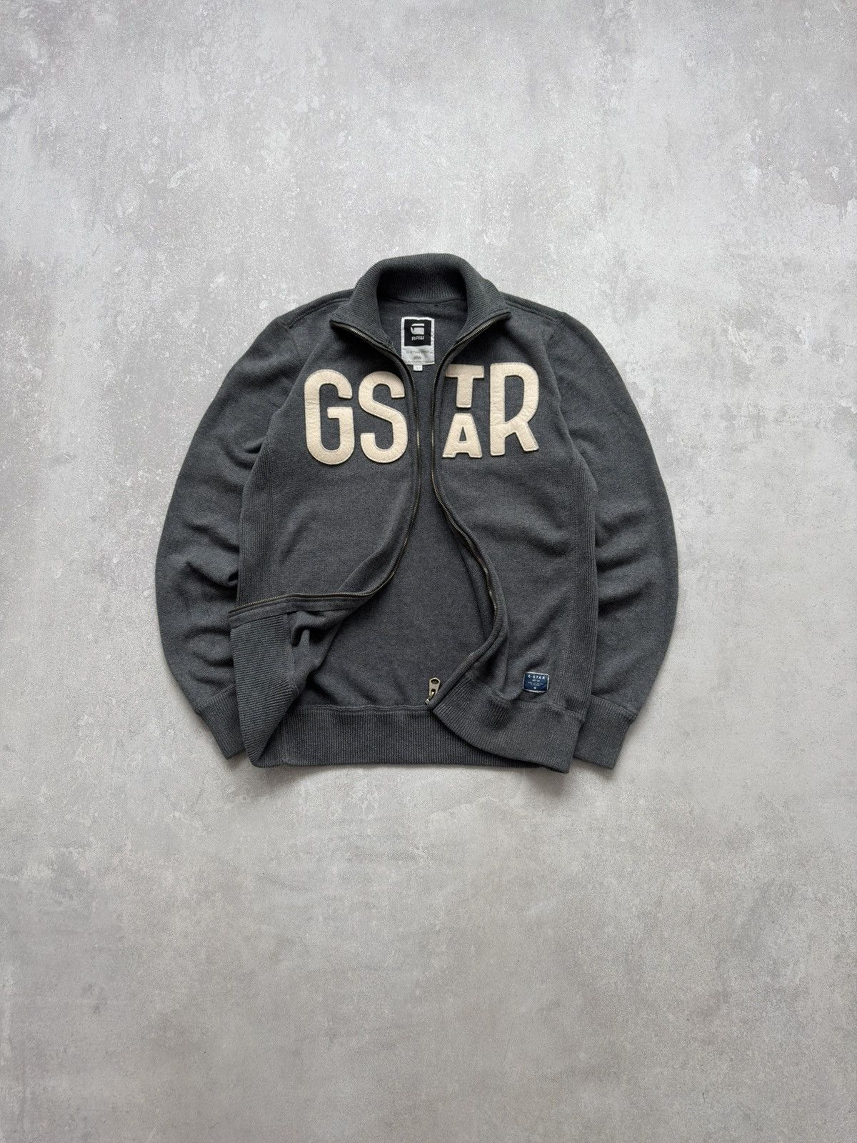 G-Star Vintage G-Star RAW Cotton Zip Up Sweater Gray Big Logo Y2K Size US L / EU 52-54 / 3 - 1 Thumbnail