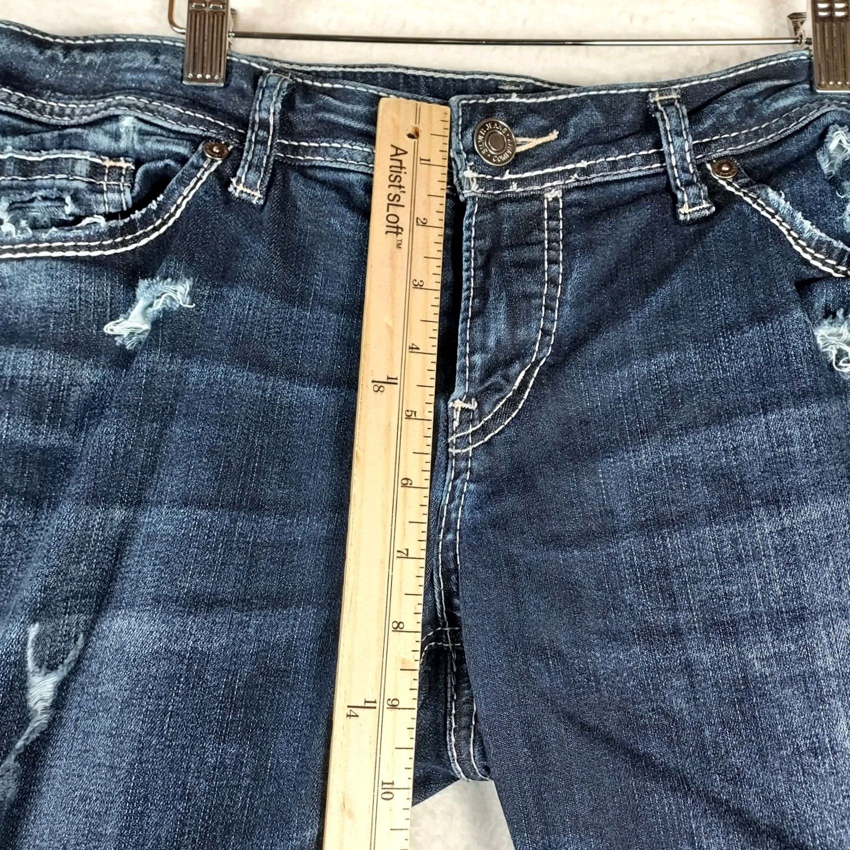 Silver Jeans Co. Silver Jeans Suki Capri Women Distressed Blue Jeans W31 L22.5 Capri Jeans 5-Pocket Blue Denim Slim Regular Womens Size 24" / US 00 / IT 34 - 5 Thumbnail